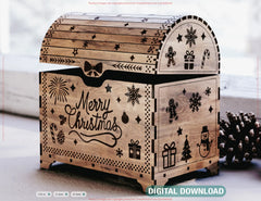 Rustic Christmas Chest | Laser Cut Wooden Gift Box | Engraved Holiday Storage Box Digital Download |#U668|