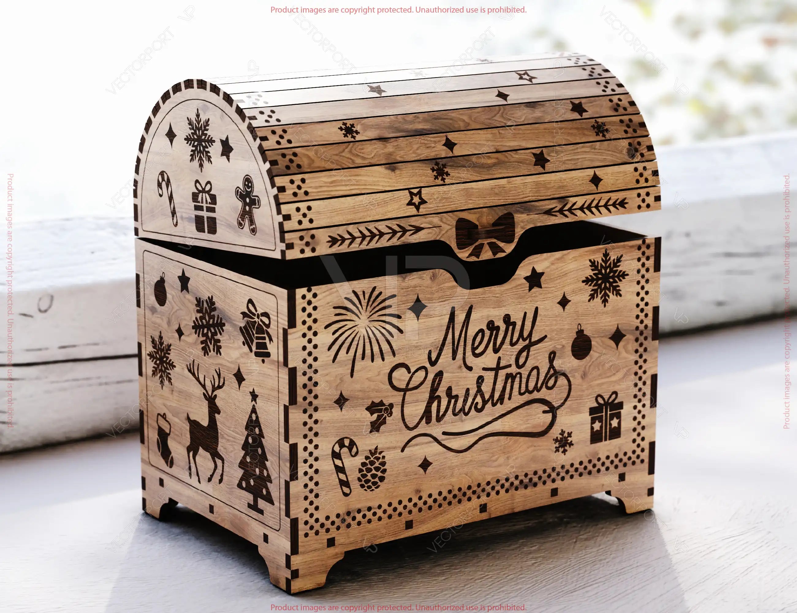 Rustic Christmas Chest | Laser Cut Wooden Gift Box | Engraved Holiday Storage Box Digital Download |#U668|