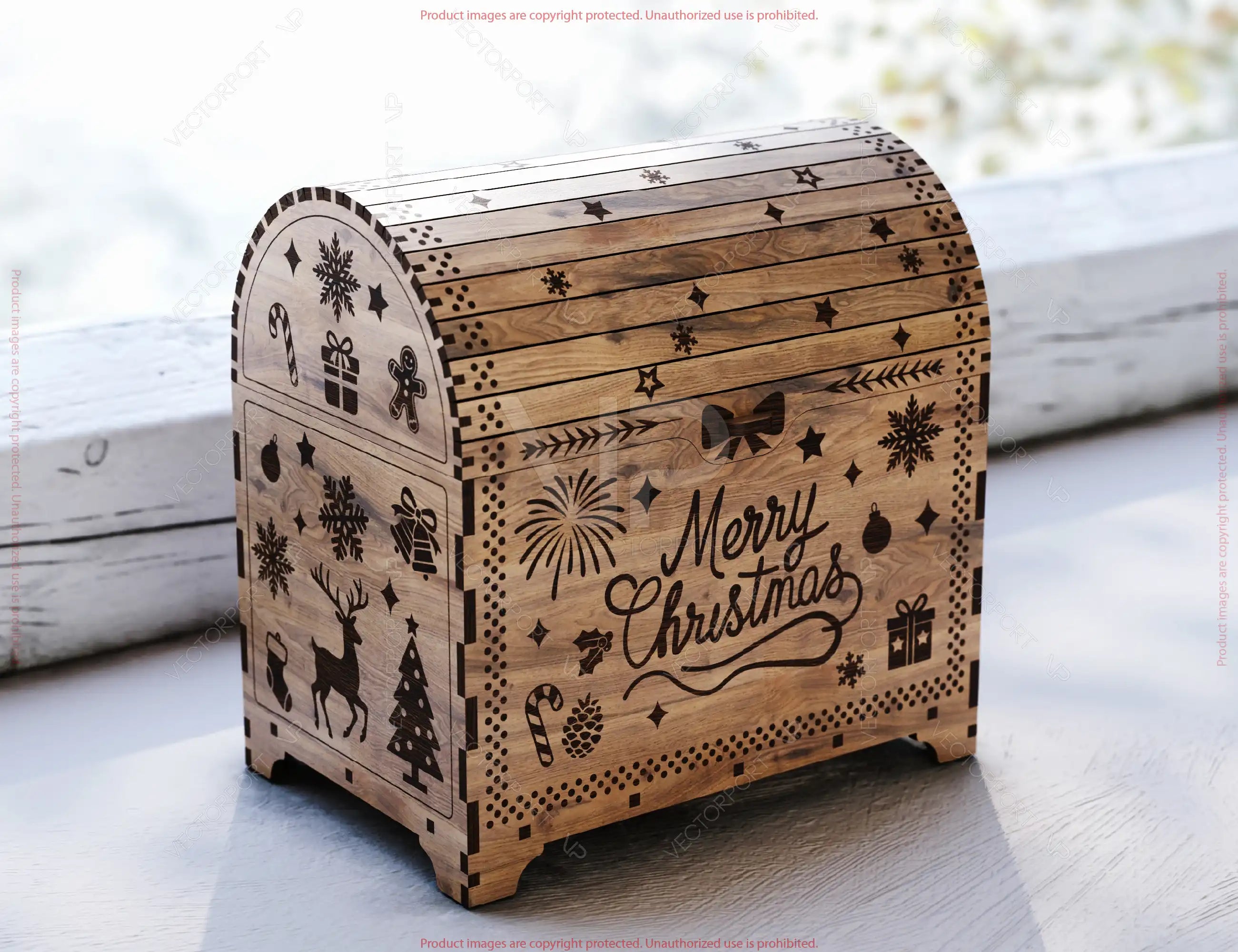 Rustic Christmas Chest | Laser Cut Wooden Gift Box | Engraved Holiday Storage Box Digital Download |#U668|