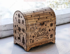 Rustic Christmas Chest | Laser Cut Wooden Gift Box | Engraved Holiday Storage Box Digital Download |#U668|