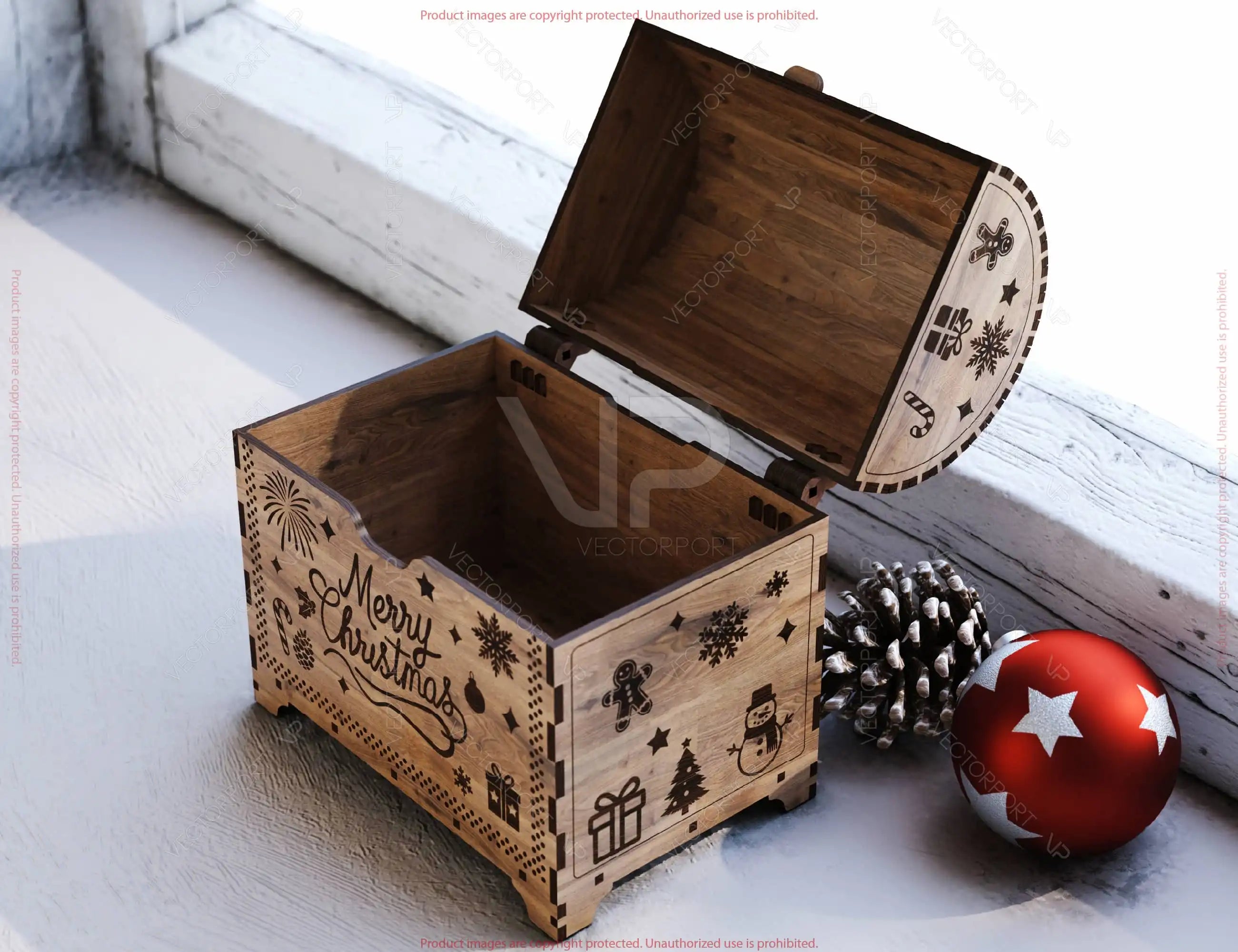 Rustic Christmas Chest | Laser Cut Wooden Gift Box | Engraved Holiday Storage Box Digital Download |#U668|