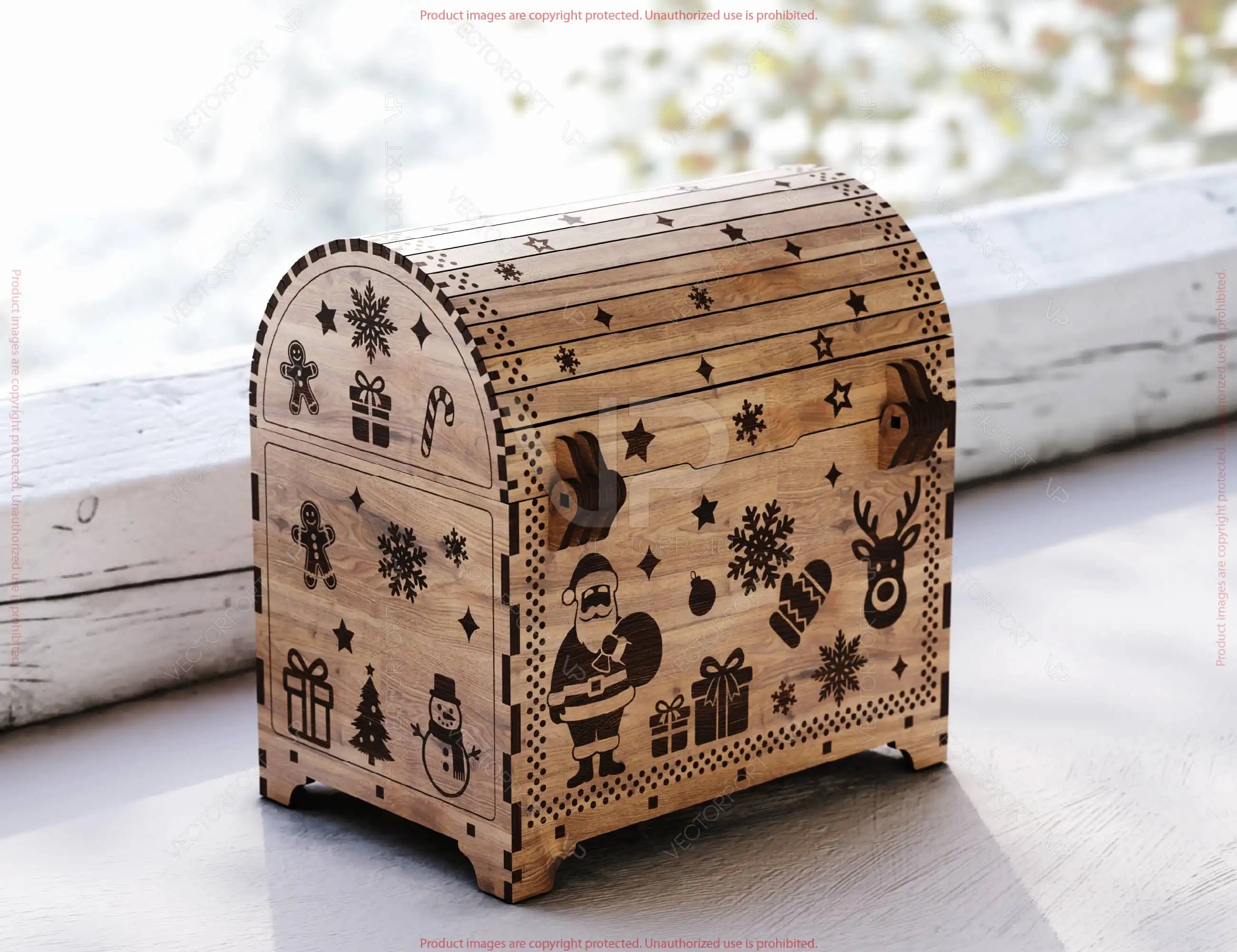 Rustic Christmas Chest | Laser Cut Wooden Gift Box | Engraved Holiday Storage Box Digital Download |#U668|
