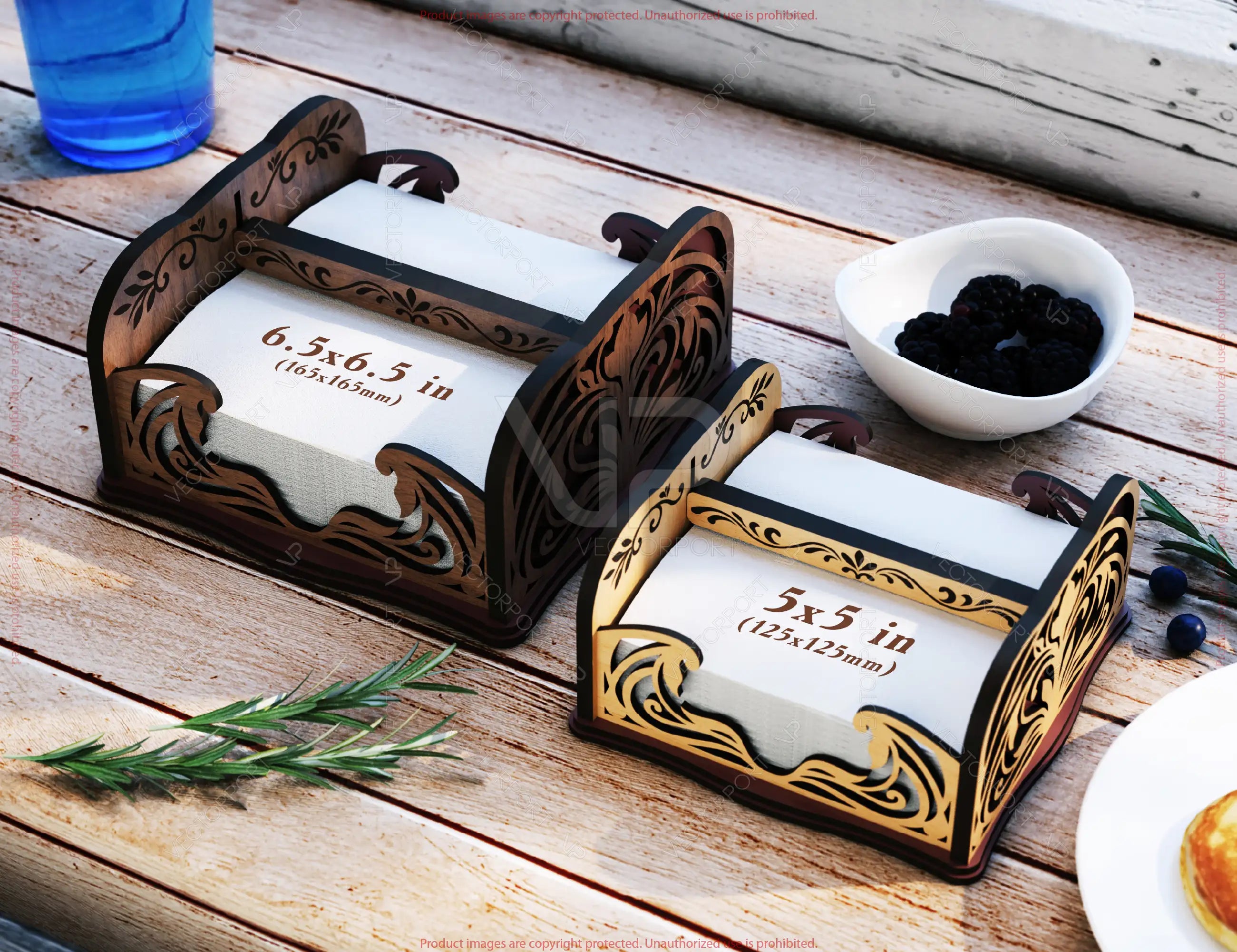 Elegant Laser Cut Wooden Napkin Holder | 2 Size Options | Cocktail & Dinner Tissue Stand Digital Download |#U670|