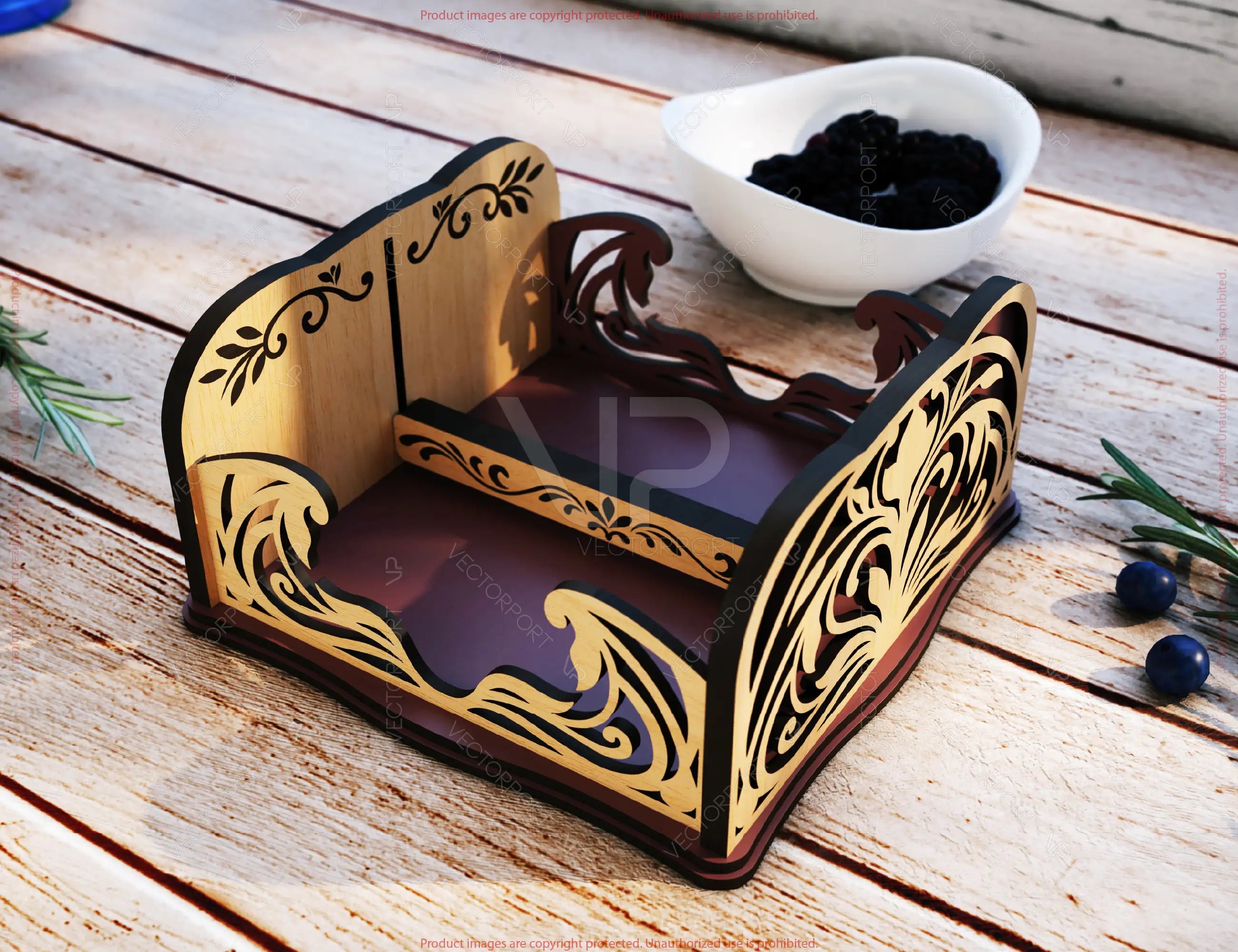 Elegant Laser Cut Wooden Napkin Holder | 2 Size Options | Cocktail & Dinner Tissue Stand Digital Download |#U670|