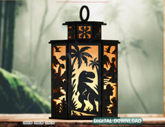 Prehistoric Dinosaur World Lantern T-Rex, Triceratops & Stegosaurus Panels | Jurassic Candle Holder Lamp Digital Download |#U671|