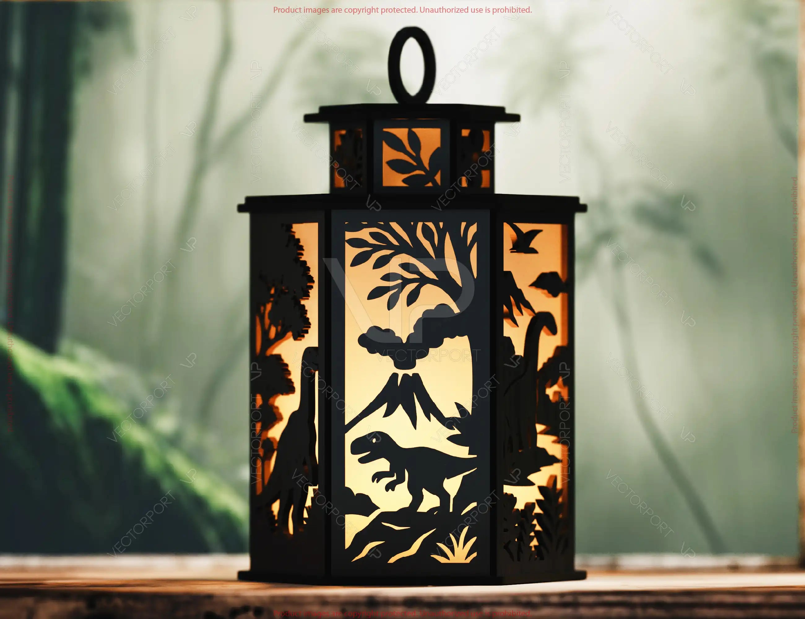 Prehistoric Dinosaur World Lantern T-Rex, Triceratops & Stegosaurus Panels | Jurassic Candle Holder Lamp Digital Download |#U671|