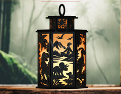 Prehistoric Dinosaur World Lantern T-Rex, Triceratops & Stegosaurus Panels | Jurassic Candle Holder Lamp Digital Download |#U671|