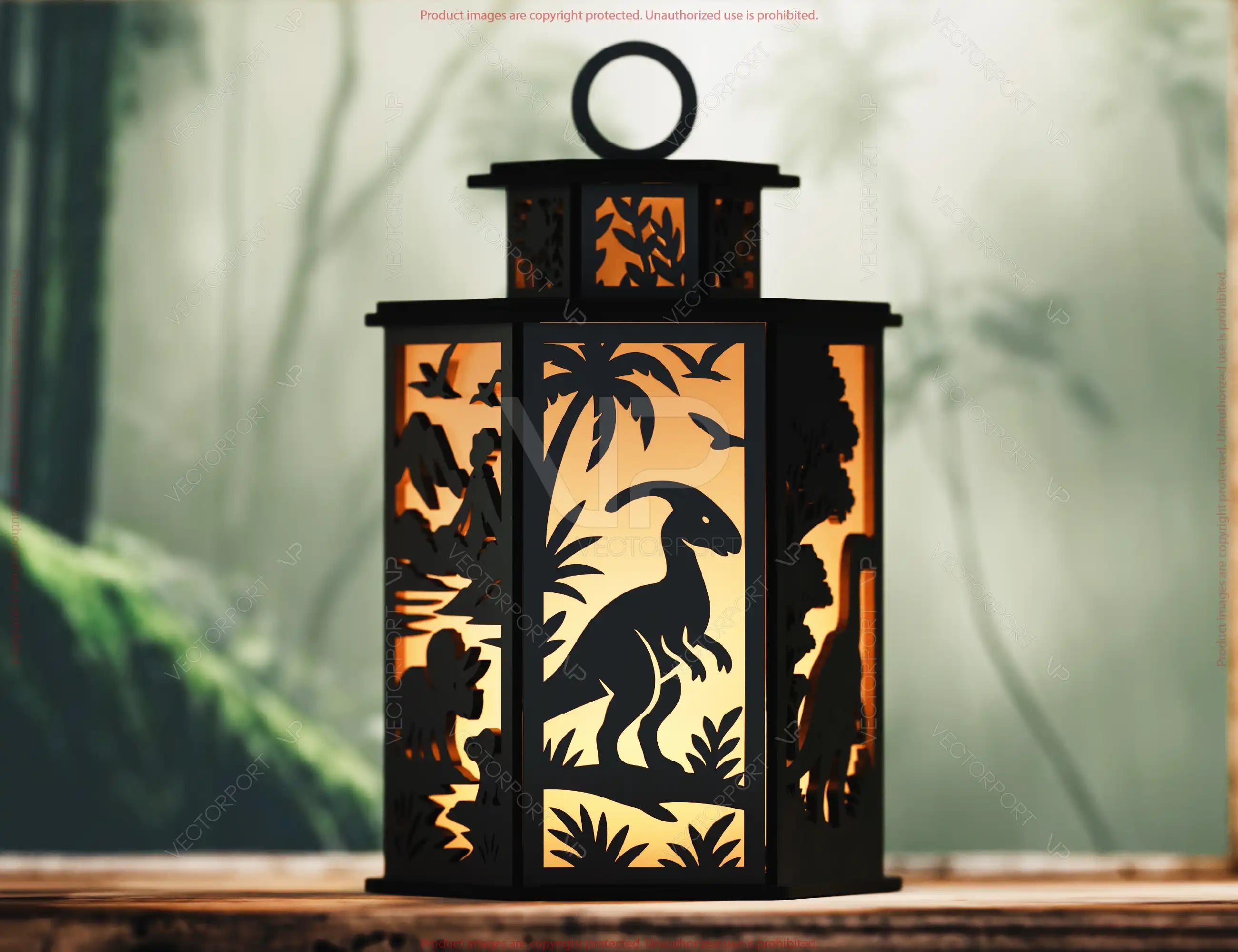 Prehistoric Dinosaur World Lantern T-Rex, Triceratops & Stegosaurus Panels | Jurassic Candle Holder Lamp Digital Download |#U671|