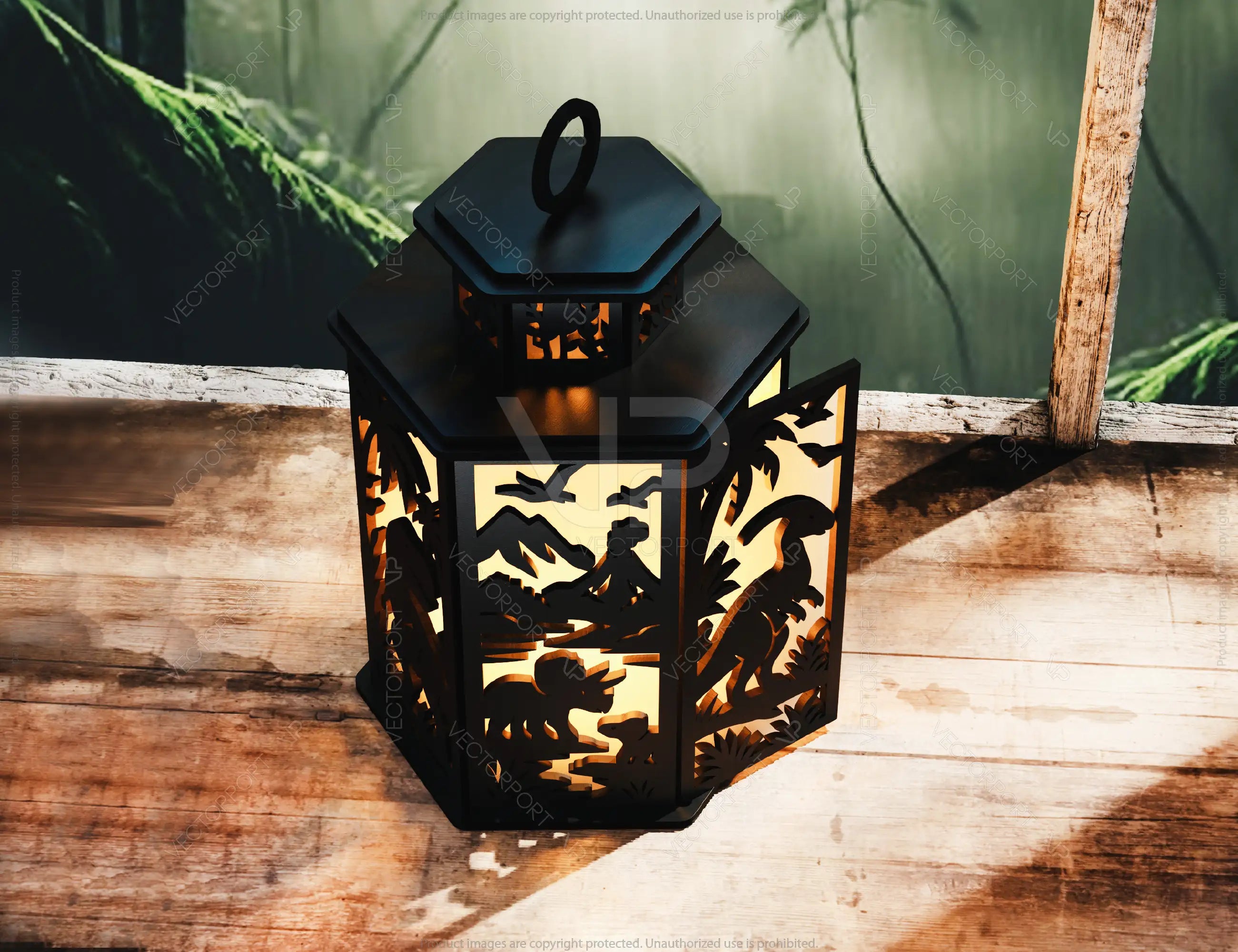 Prehistoric Dinosaur World Lantern T-Rex, Triceratops & Stegosaurus Panels | Jurassic Candle Holder Lamp Digital Download |#U671|