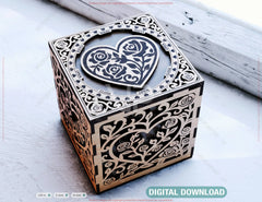 Love & Valentine’s Day Ornamental Cube Box – Laser Cut SVG File | Romantic Heart Filigree | Digital Download |#U672|