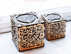 Love & Valentine’s Day Ornamental Cube Box – Laser Cut SVG File | Romantic Heart Filigree | Digital Download |#U672|