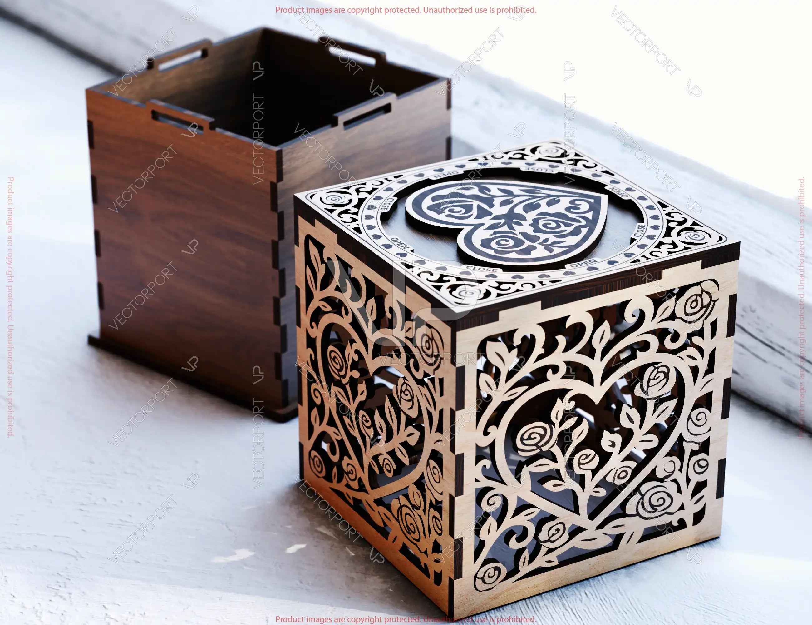 Love & Valentine’s Day Ornamental Cube Box – Laser Cut SVG File | Romantic Heart Filigree | Digital Download |#U672|
