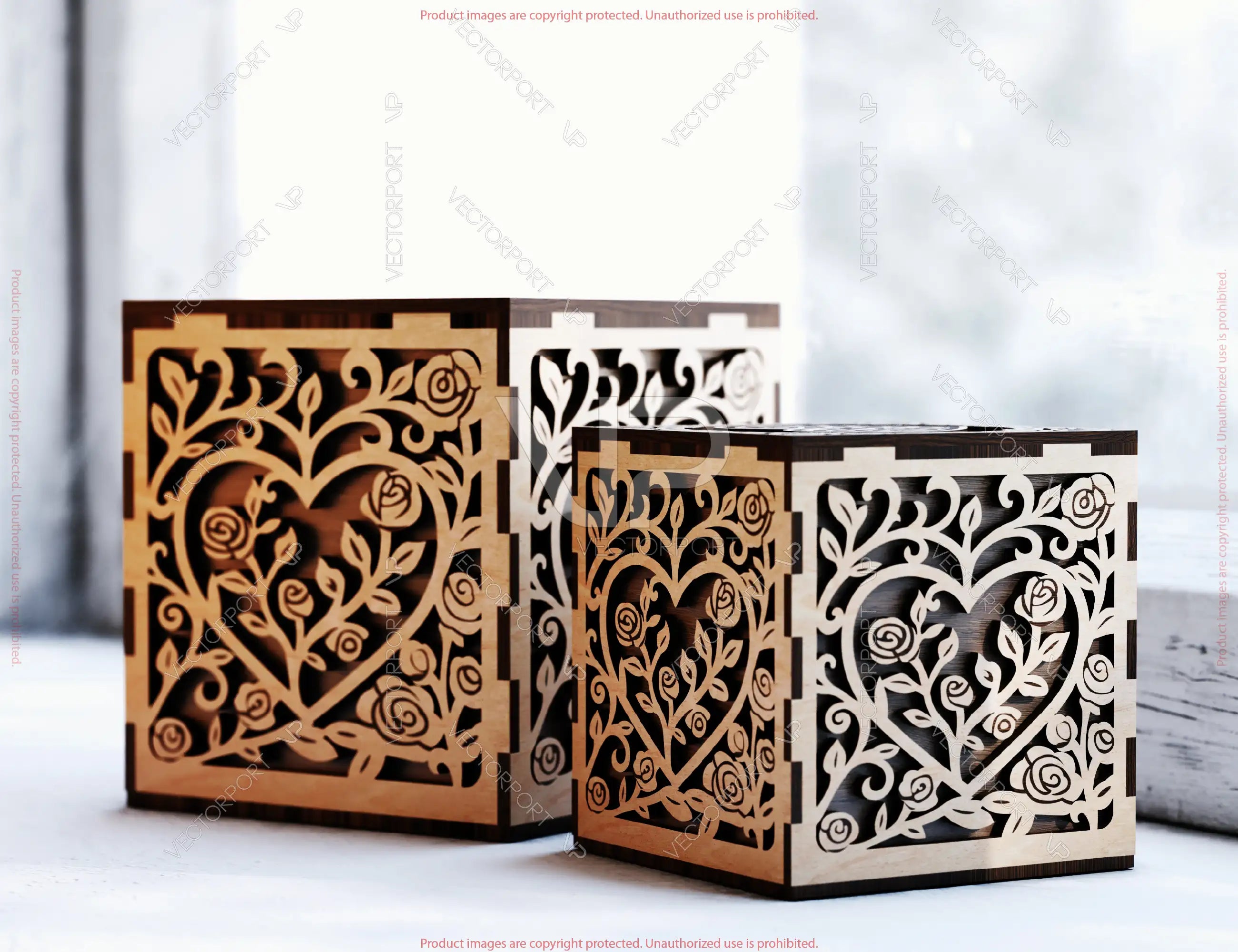 Love & Valentine’s Day Ornamental Cube Box – Laser Cut SVG File | Romantic Heart Filigree | Digital Download |#U672|