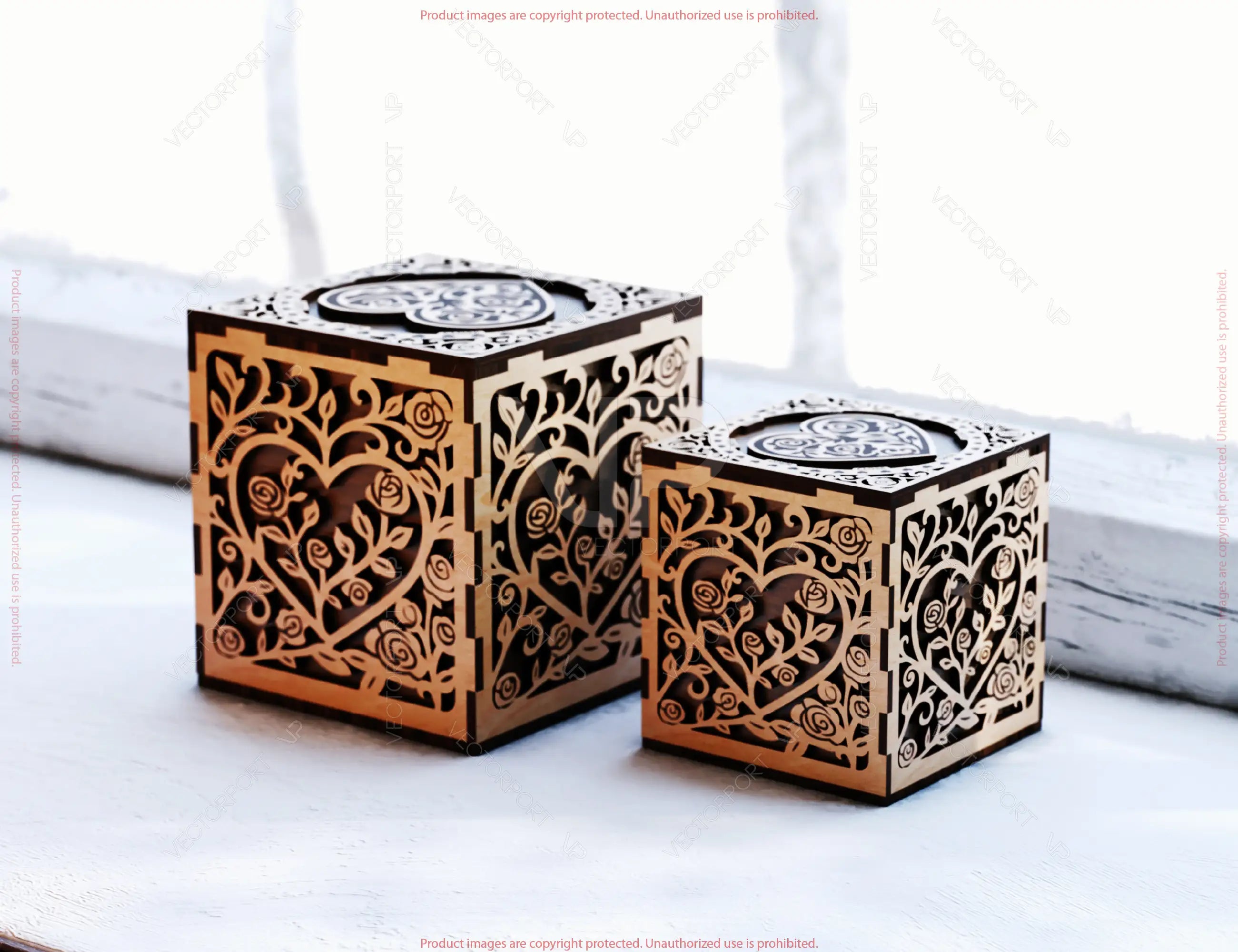 Love & Valentine’s Day Ornamental Cube Box – Laser Cut SVG File | Romantic Heart Filigree | Digital Download |#U672|