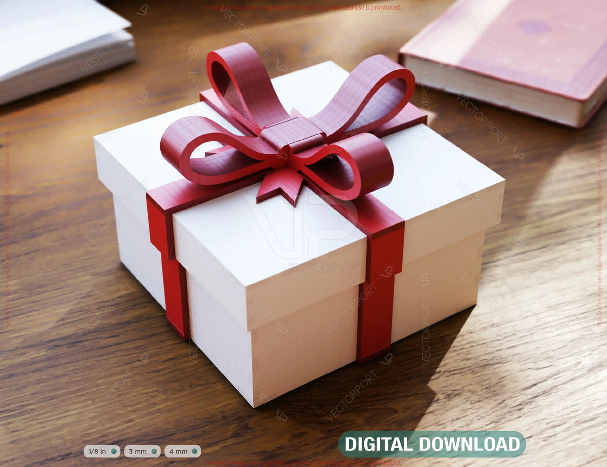 Gift Box with Bow Elegant Cube Gift Box SVG | Valentine & Special Occasion  Laser Cut Digital Download |#U673|