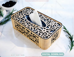 Elegant Floral Laser Cut Tissue Box Cover SVG | Wooden Napkin Box Sleeve | Napkin Dispenser | Digital Download |#U674|