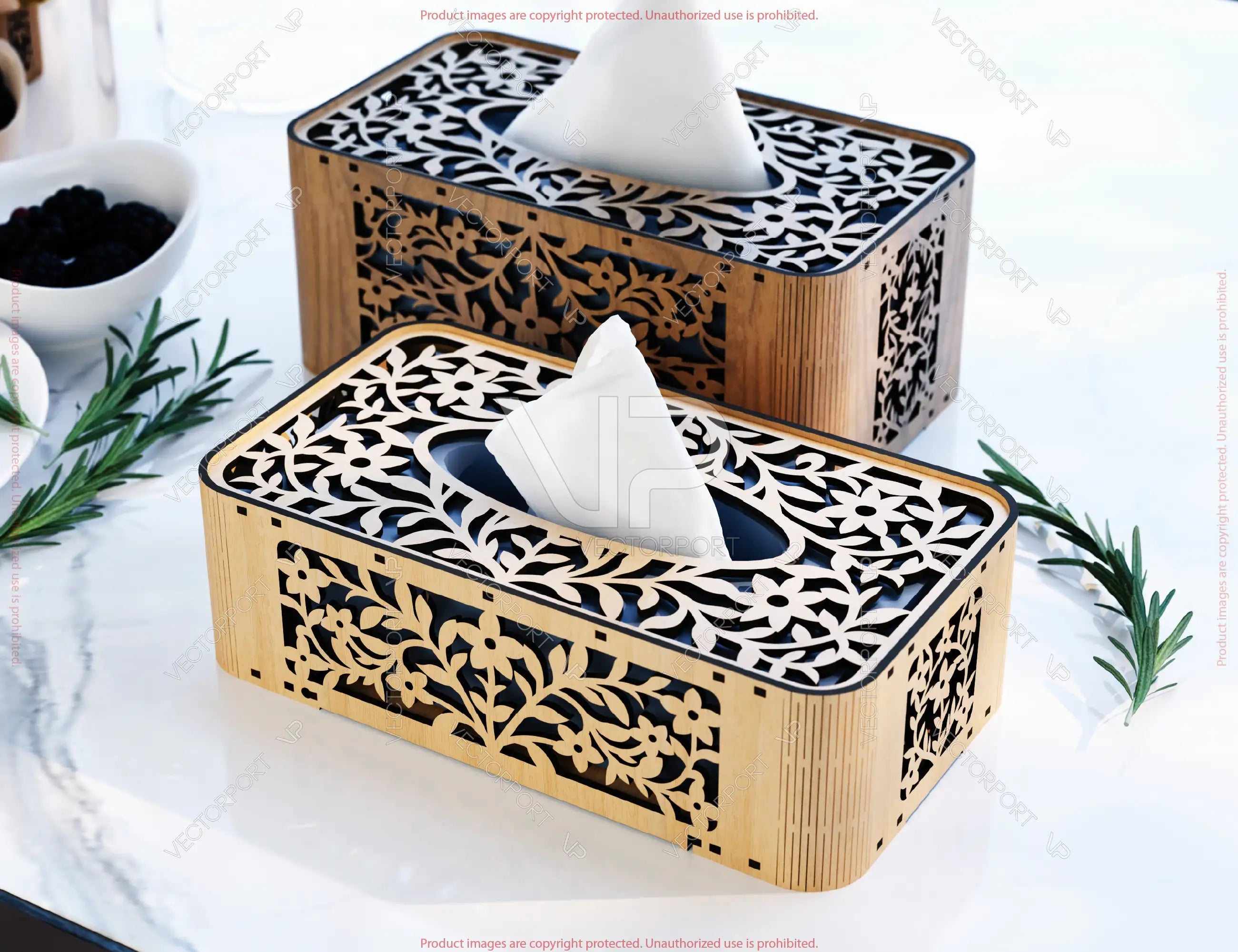 Elegant Floral Laser Cut Tissue Box Cover SVG | Wooden Napkin Box Sleeve | Napkin Dispenser | Digital Download |#U674|