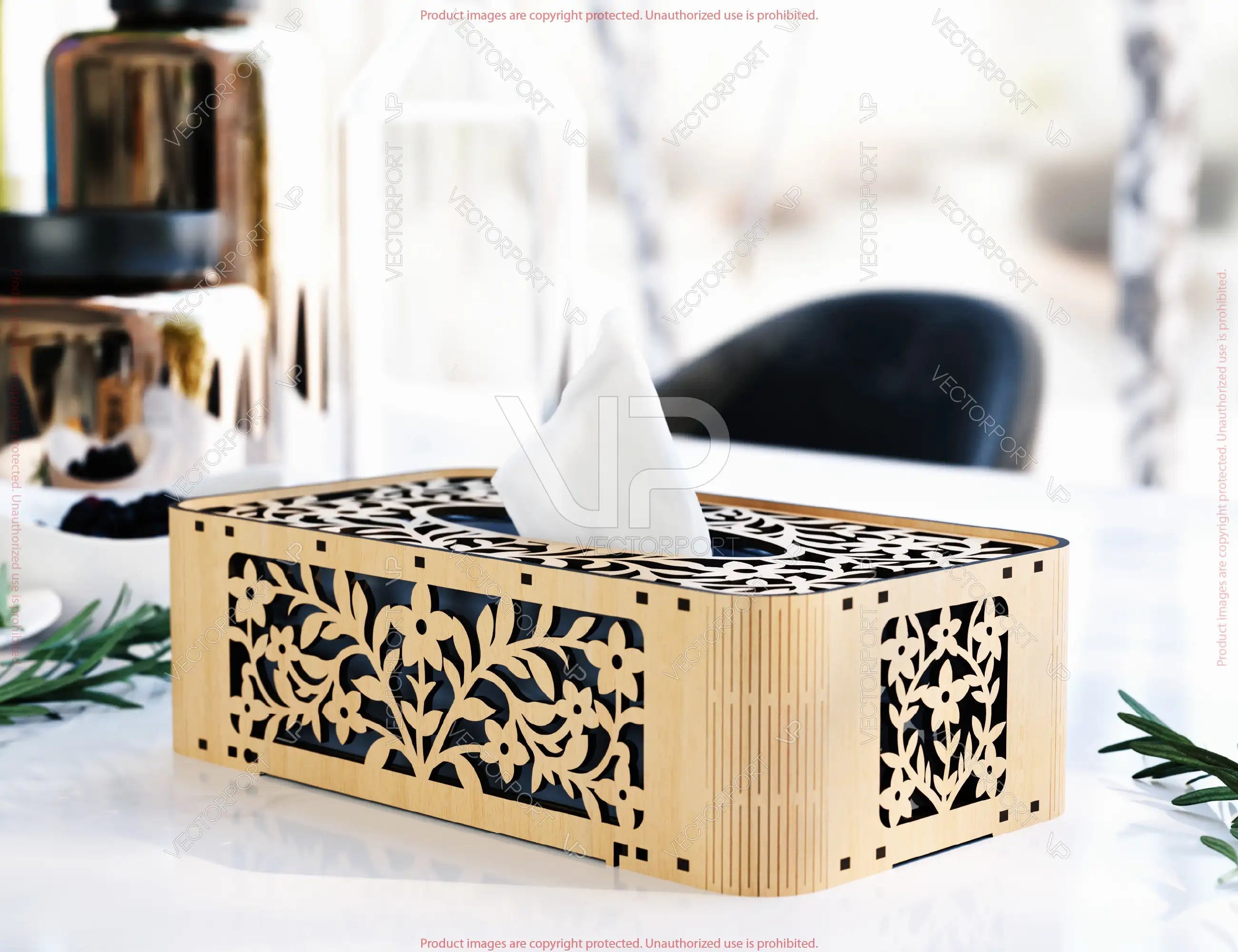 Elegant Floral Laser Cut Tissue Box Cover SVG | Wooden Napkin Box Sleeve | Napkin Dispenser | Digital Download |#U674|