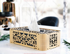 Elegant Floral Laser Cut Tissue Box Cover SVG | Wooden Napkin Box Sleeve | Napkin Dispenser | Digital Download |#U674|