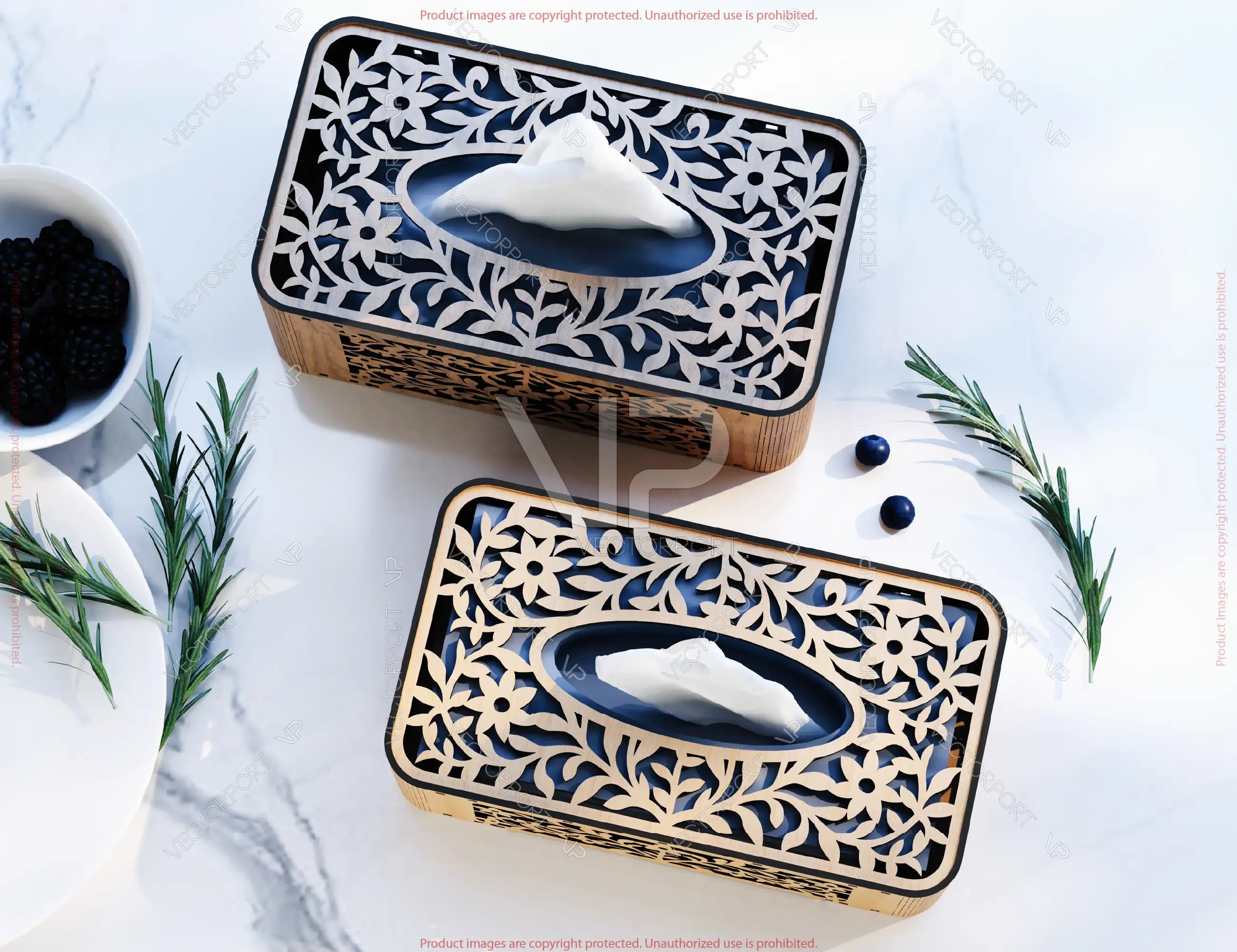 Elegant Floral Laser Cut Tissue Box Cover SVG | Wooden Napkin Box Sleeve | Napkin Dispenser | Digital Download |#U674|