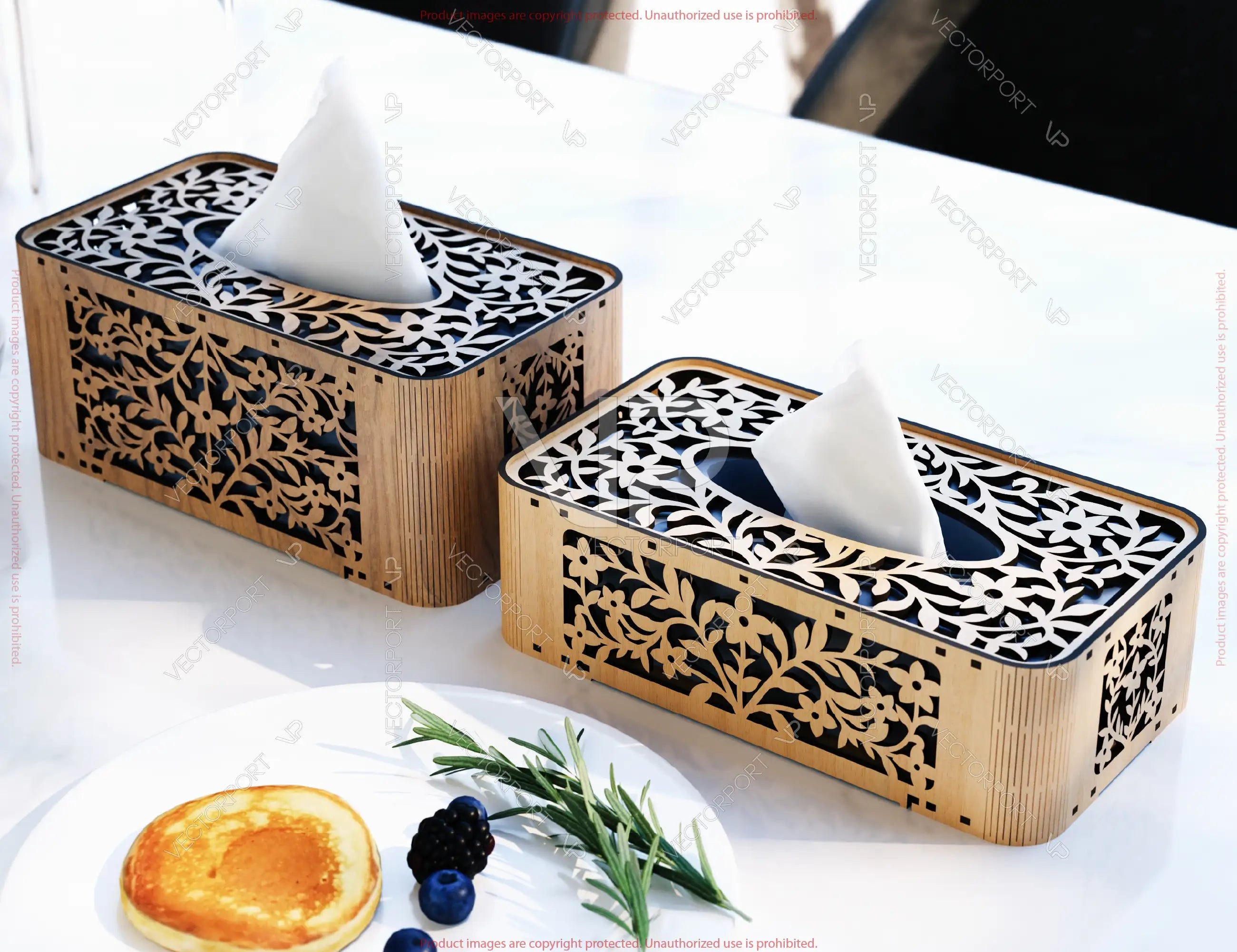 Elegant Floral Laser Cut Tissue Box Cover SVG | Wooden Napkin Box Sleeve | Napkin Dispenser | Digital Download |#U674|