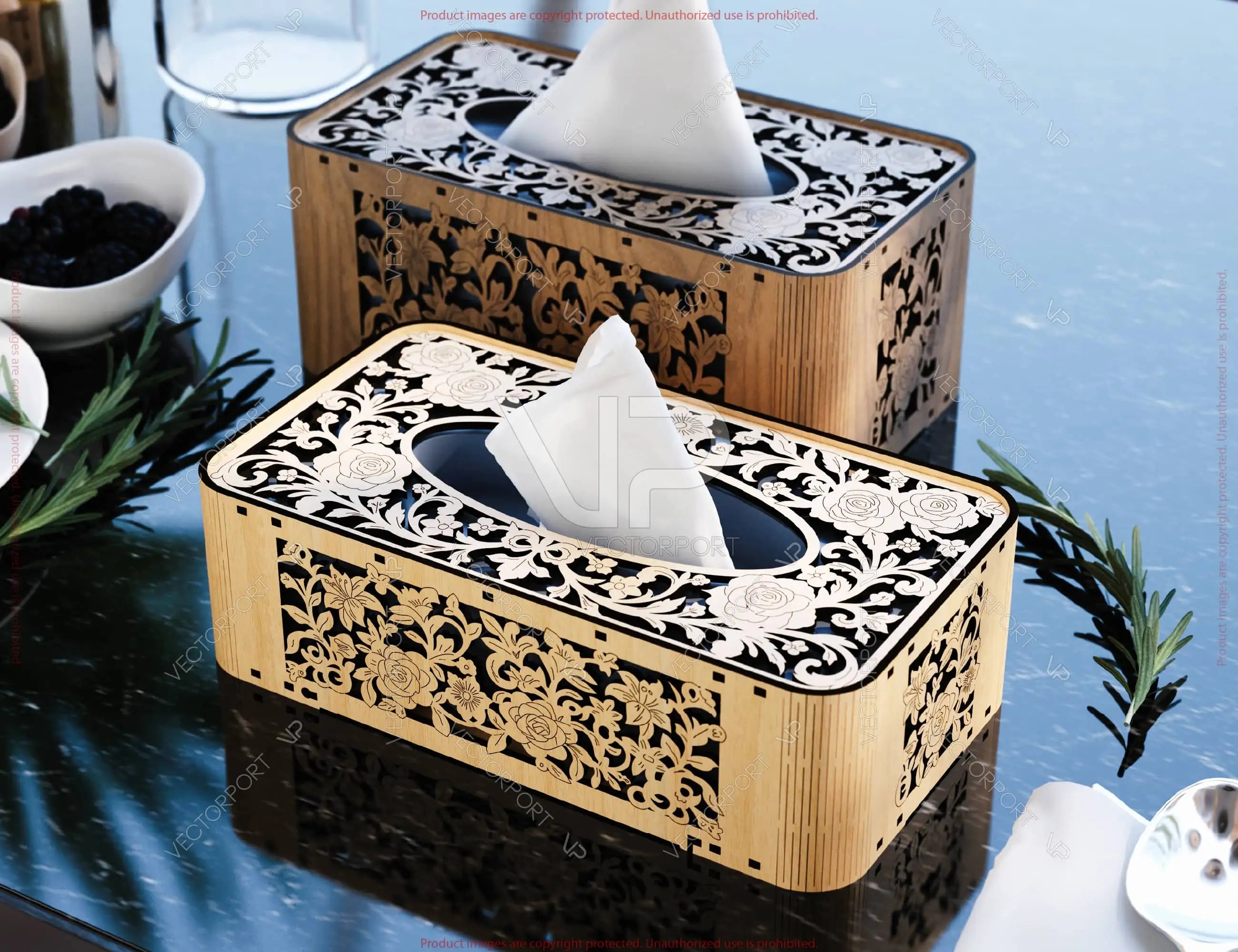 Elegant Floral Laser Cut Tissue Box Cover SVG | Wooden Napkin Box Sleeve | Napkin Dispenser | Digital Download |#U675|