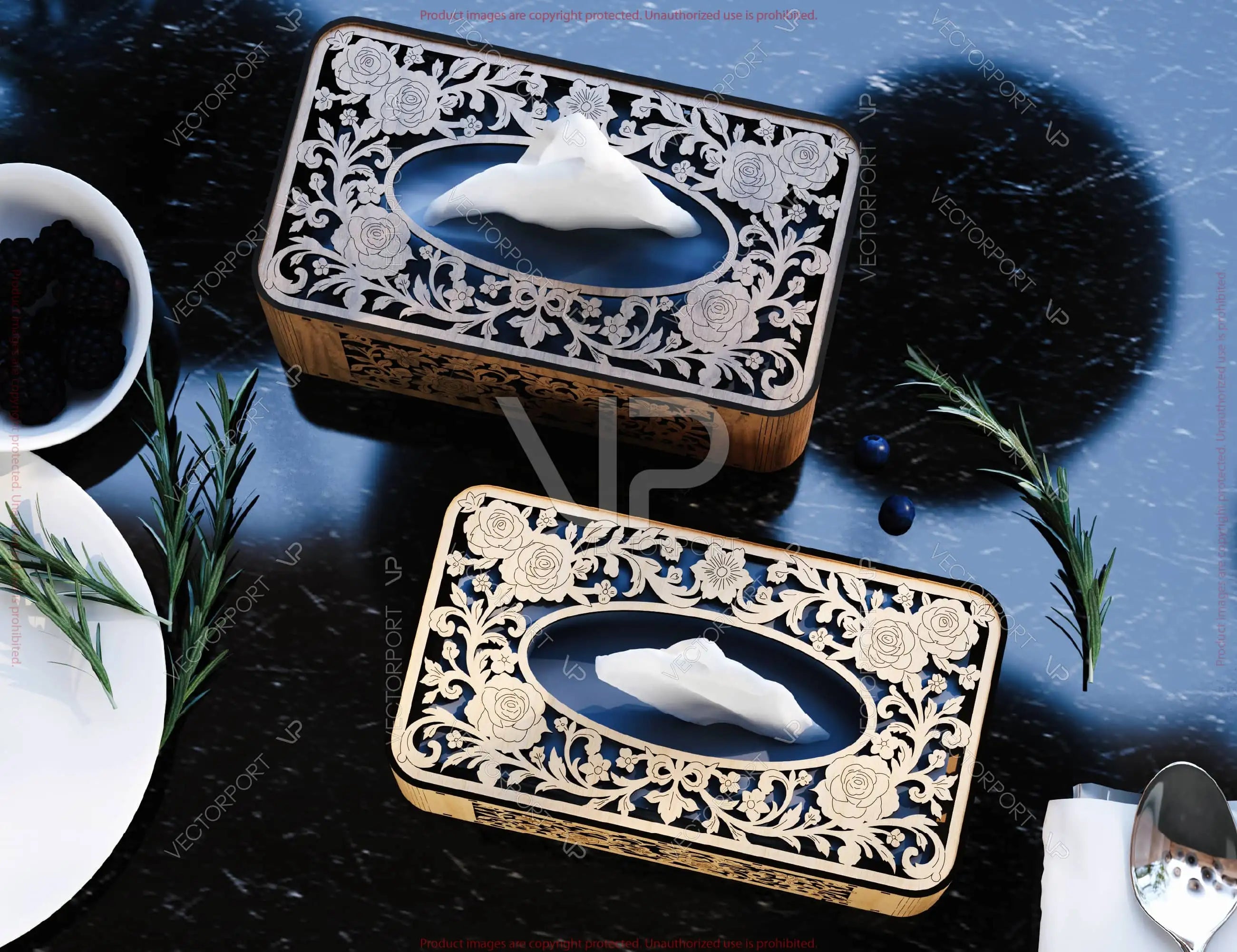 Elegant Floral Laser Cut Tissue Box Cover SVG | Wooden Napkin Box Sleeve | Napkin Dispenser | Digital Download |#U675|