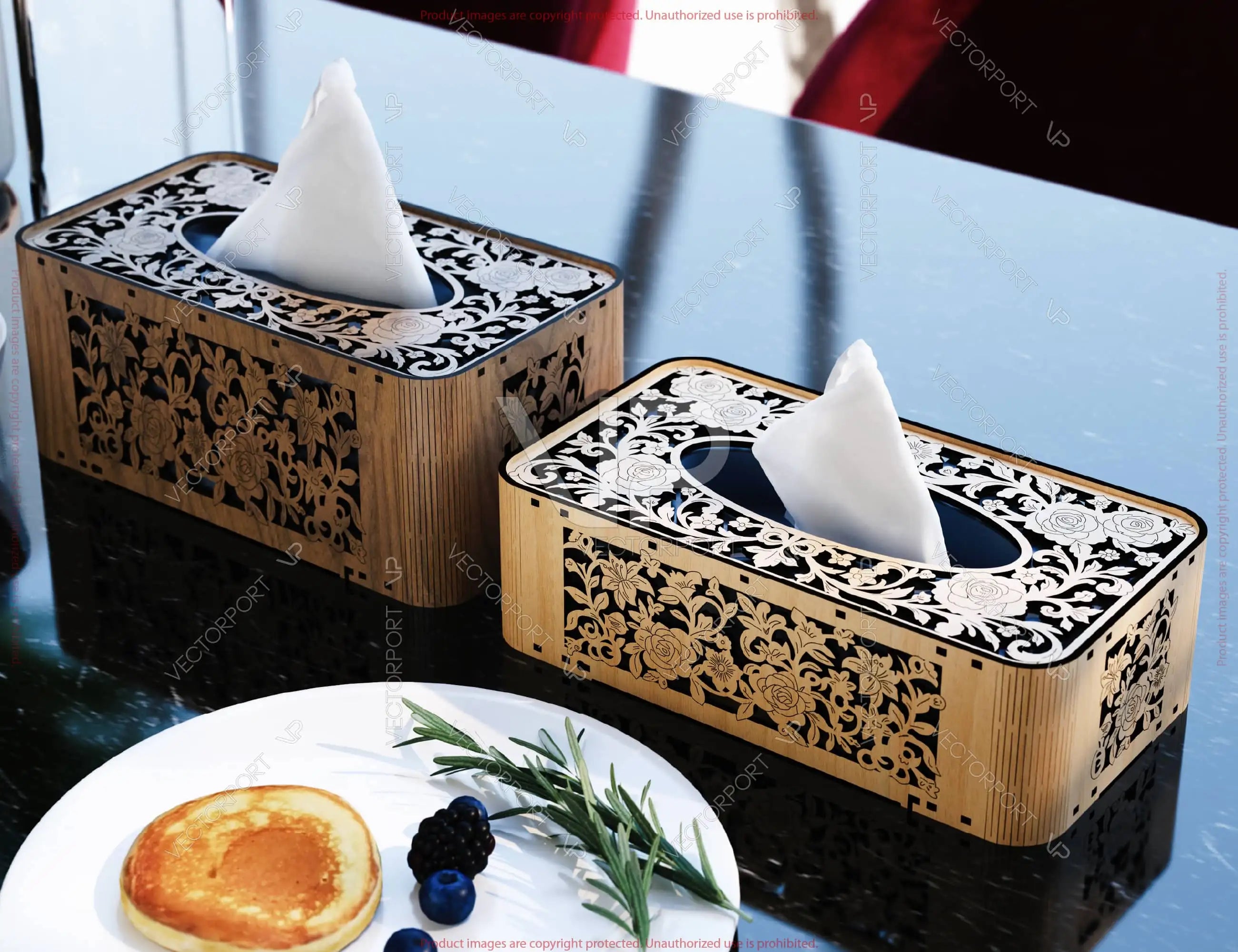 Elegant Floral Laser Cut Tissue Box Cover SVG | Wooden Napkin Box Sleeve | Napkin Dispenser | Digital Download |#U675|