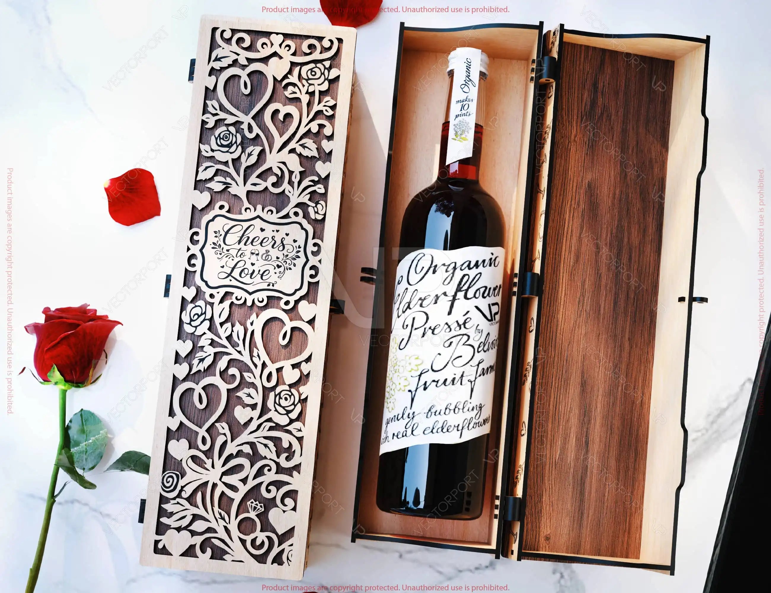 Romantic Love Wine Box SVG –Laser Cut Valentine’s Bottle Holder | Personalized Anniversary & Wedding Gift Digital Download |#U676|