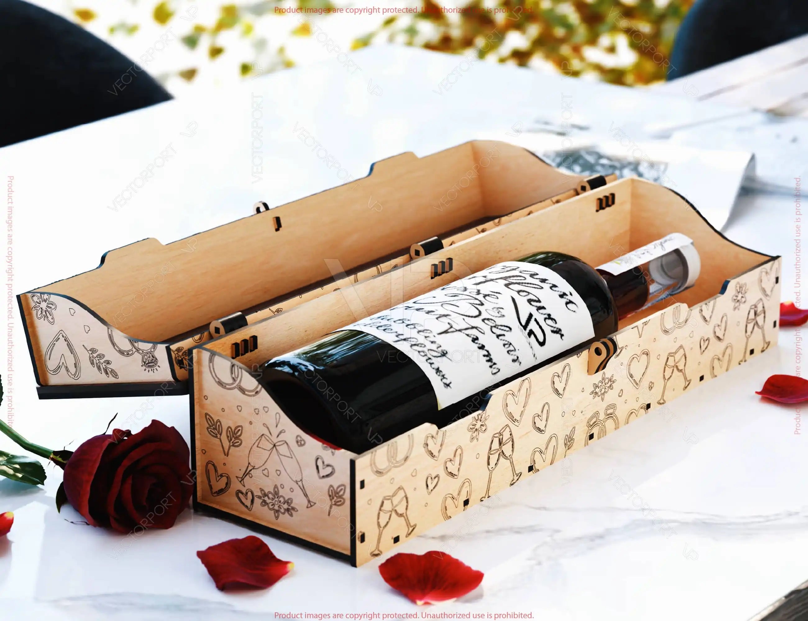 Romantic Love Wine Box SVG –Laser Cut Valentine’s Bottle Holder | Personalized Anniversary & Wedding Gift Digital Download |#U676|