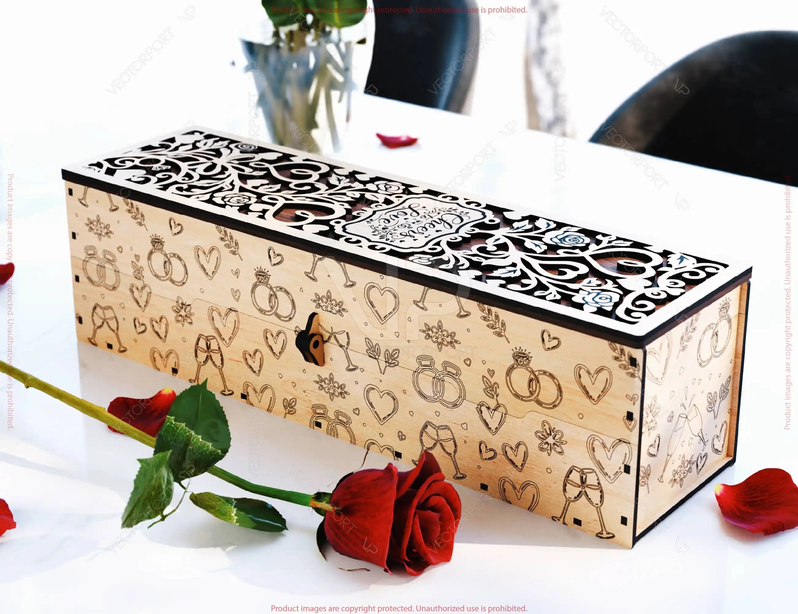 Romantic Love Wine Box SVG –Laser Cut Valentine’s Bottle Holder | Personalized Anniversary & Wedding Gift Digital Download |#U676|
