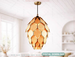 Pinecone Inspired Wooden Pendant Lamp SVG Hanging Chandelier lamp Digital Download |#U678|