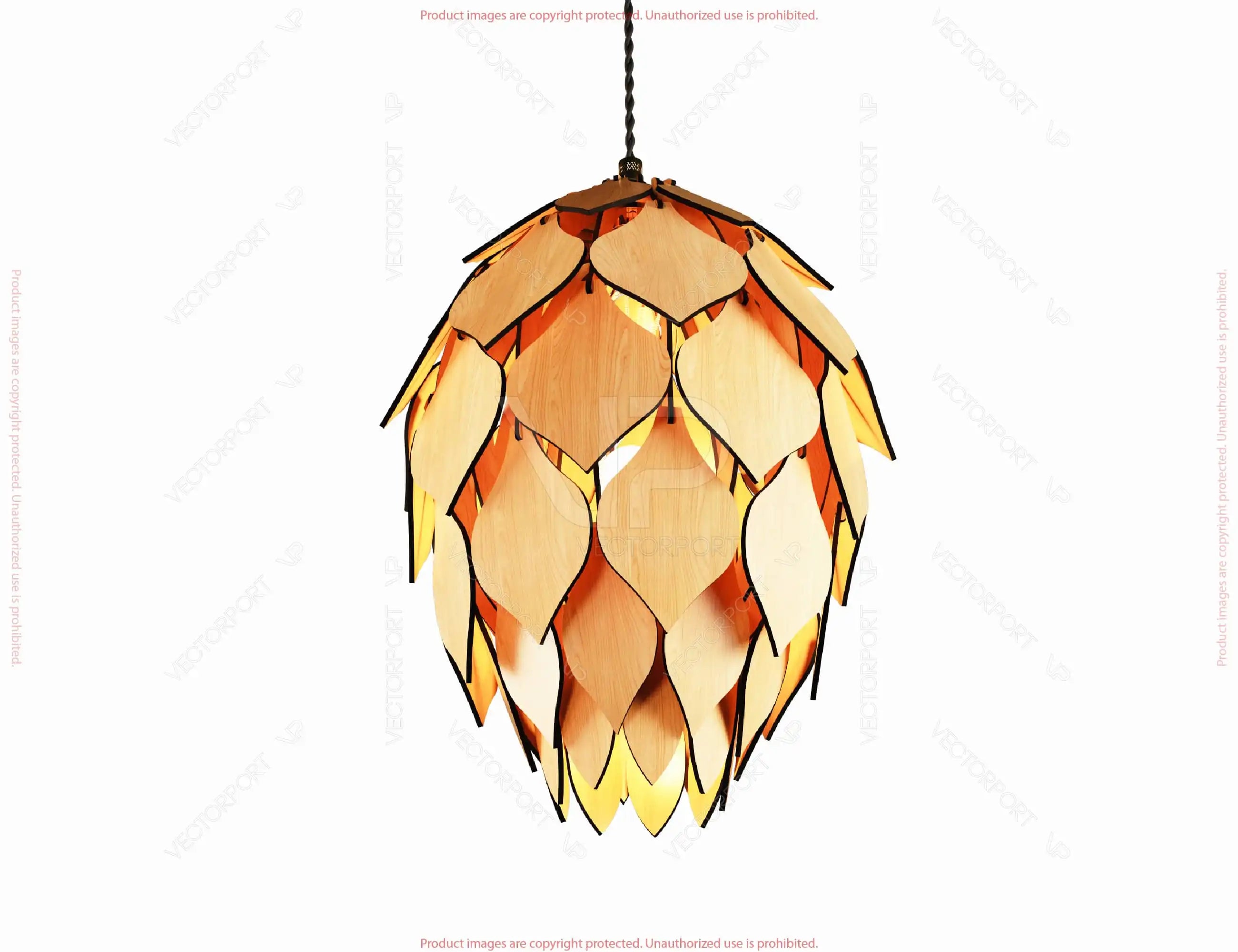 Pinecone Inspired Wooden Pendant Lamp SVG Hanging Chandelier lamp Digital Download |#U678|