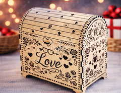 Rustic Valentine Love Chest | Laser Cut Wooden Gift Box | Engraved Romantic Keepsake Box Digital Download |#U679|
