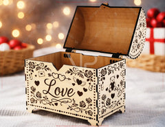 Rustic Valentine Love Chest | Laser Cut Wooden Gift Box | Engraved Romantic Keepsake Box Digital Download |#U679|