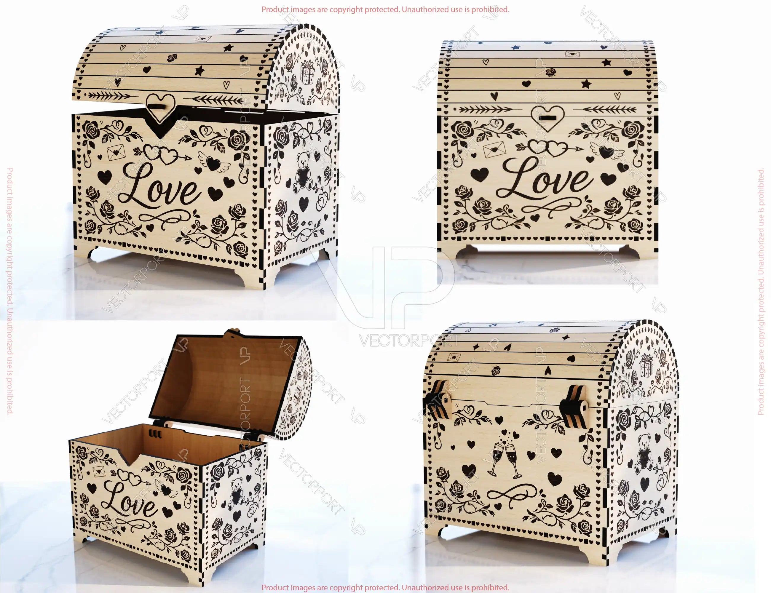 Rustic Valentine Love Chest | Laser Cut Wooden Gift Box | Engraved Romantic Keepsake Box Digital Download |#U679|
