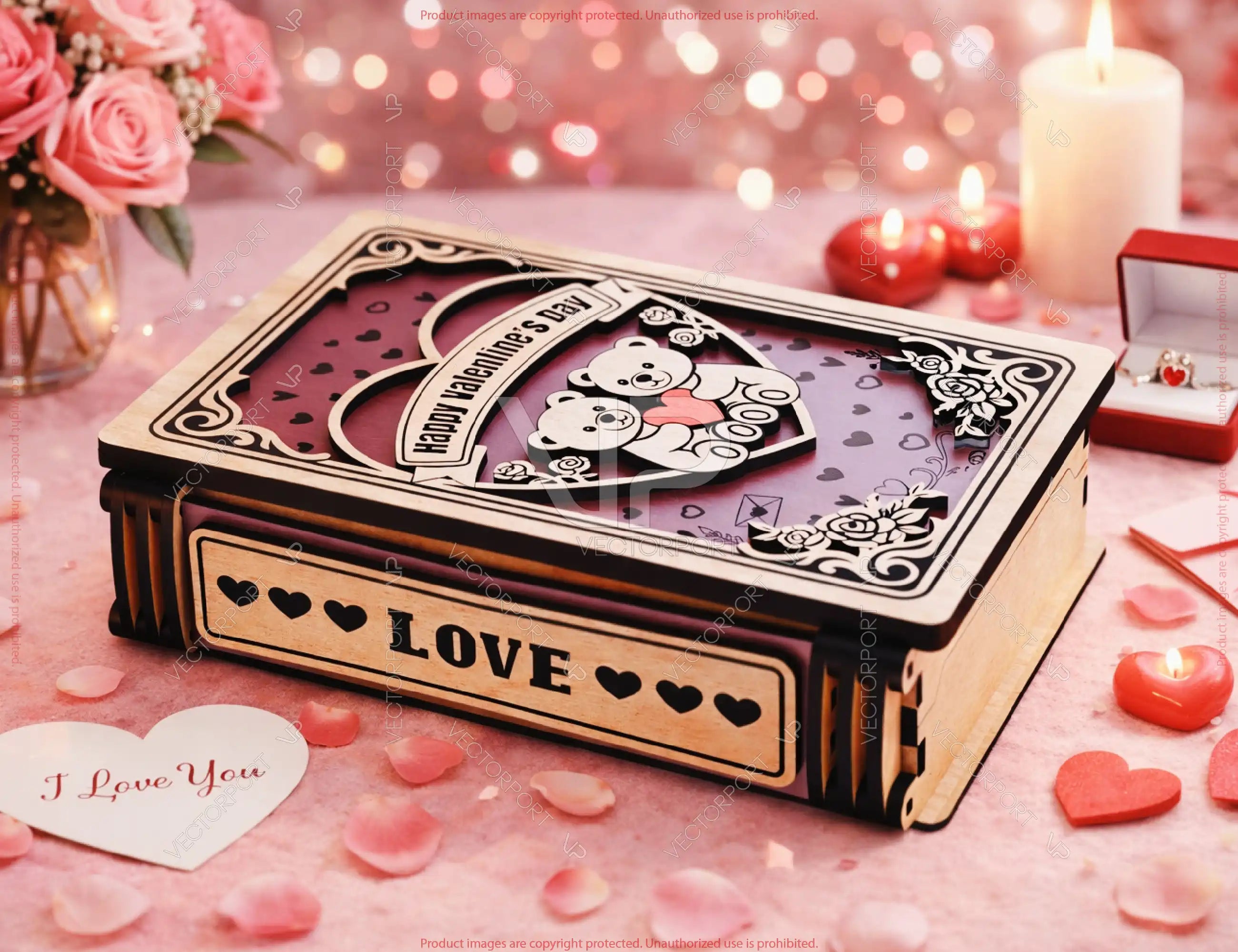 Customizable Valentine Wooden Book Box – Laser Cut Love Keepsake Box with Romantic Engraved Cover Digital Download |#U680|