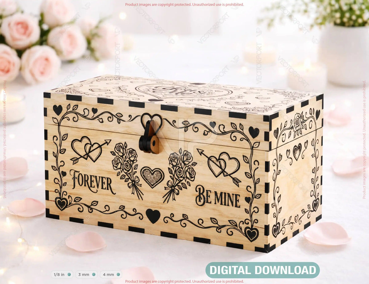 Romantic Valentine Wooden Box – Laser Cut Love Keepsake| Personalized Gift Digital Download |#U681|