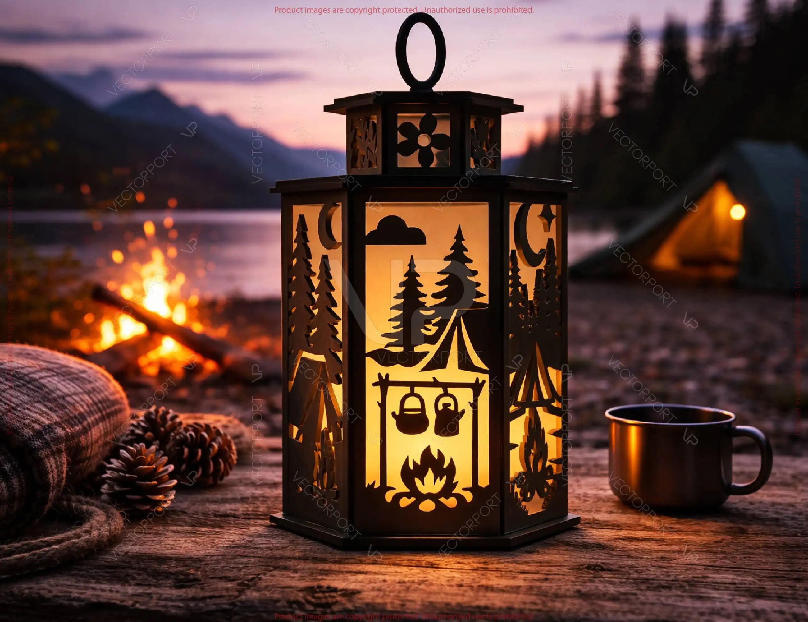 Campfire Adventure World Lantern – Camping Theme Forest, Tent & Campfire| Outdoor Candle Holder Lamp Digital Download |#U682|