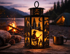 Campfire Adventure World Lantern – Camping Theme Forest, Tent & Campfire| Outdoor Candle Holder Lamp Digital Download |#U682|