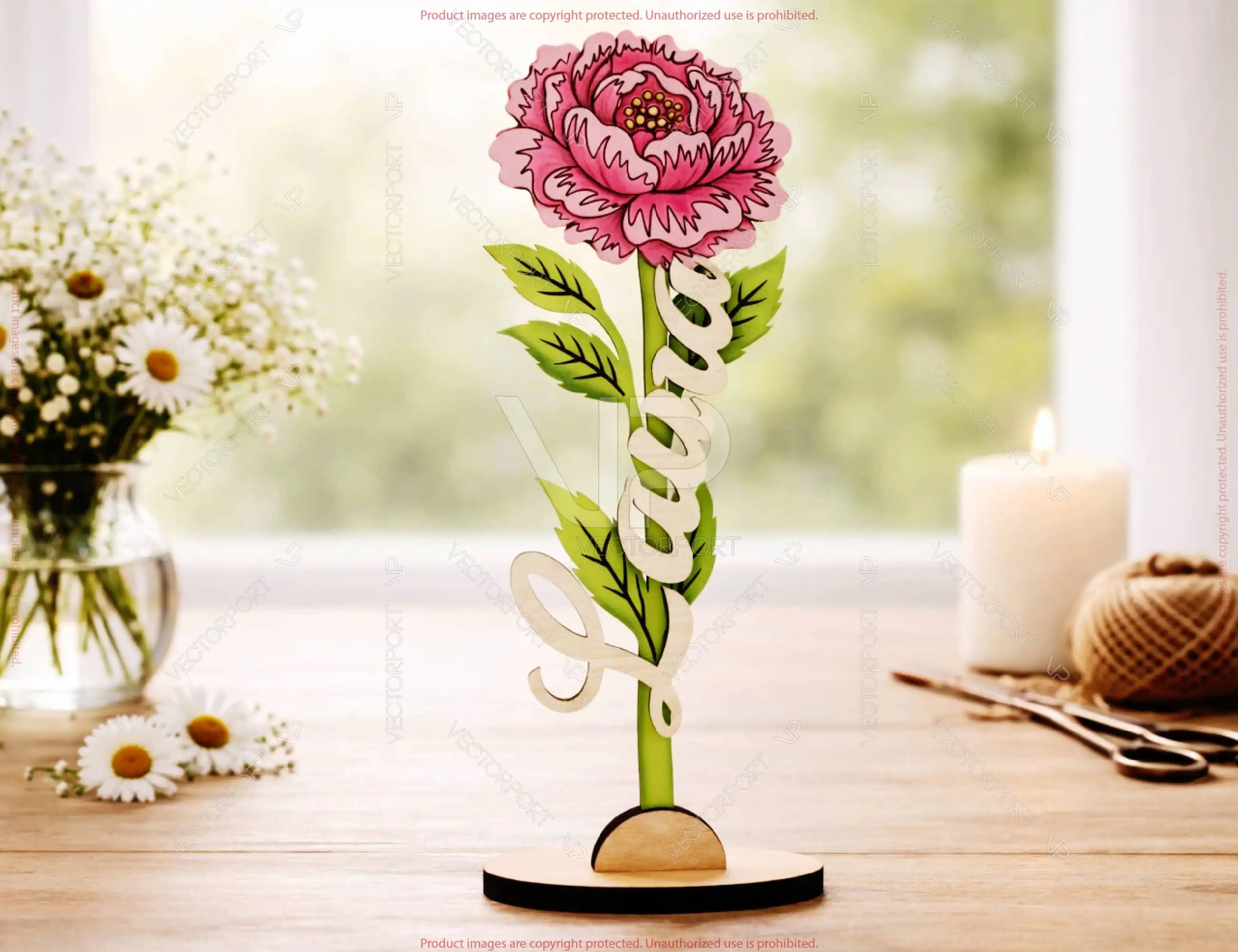 Customizable Standing Flower Laser Cut - Personalized Flower with Name Tulip, Rose & Peony Digital Download |#U683|