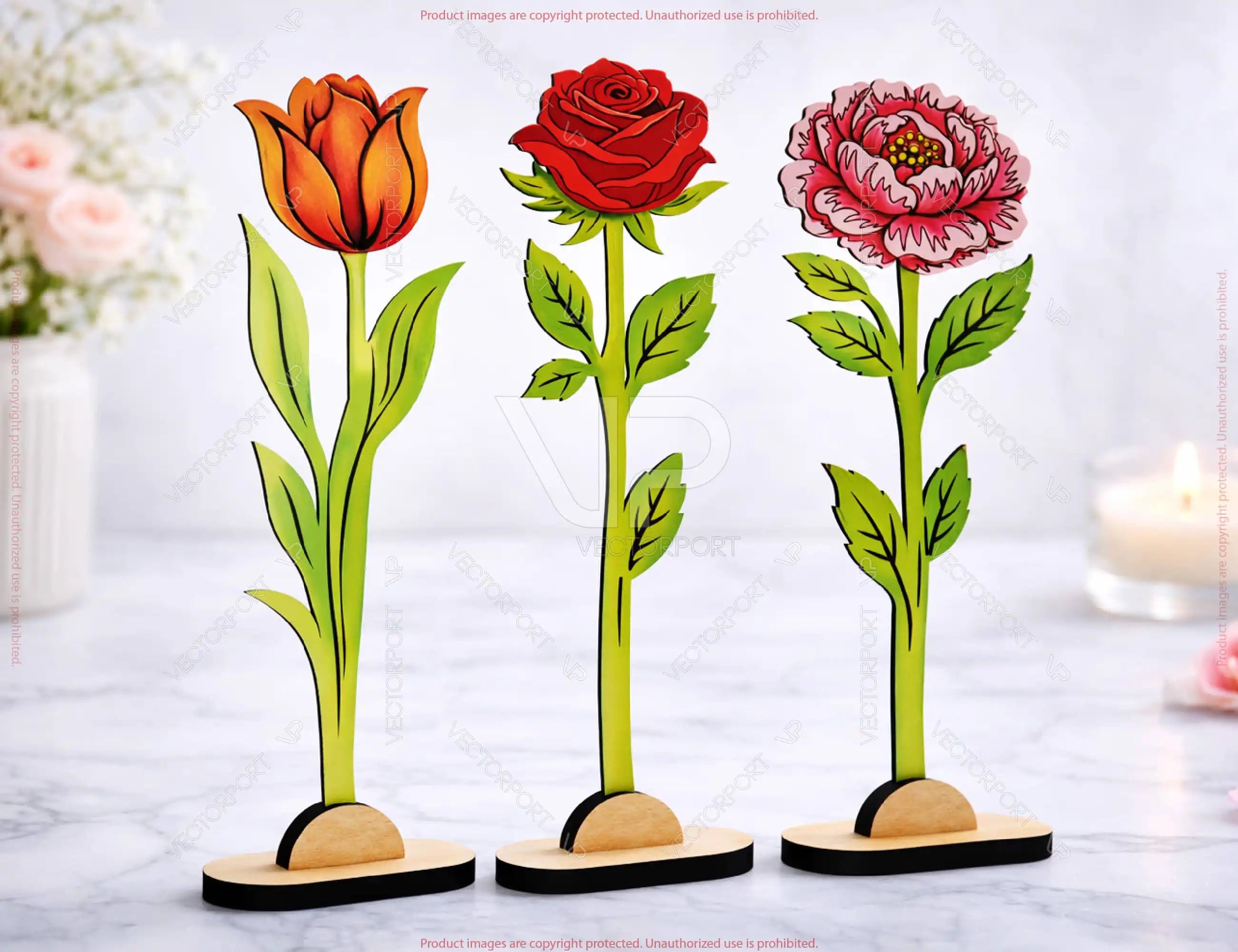 Customizable Standing Flower Laser Cut - Personalized Flower with Name Tulip, Rose & Peony Digital Download |#U683|