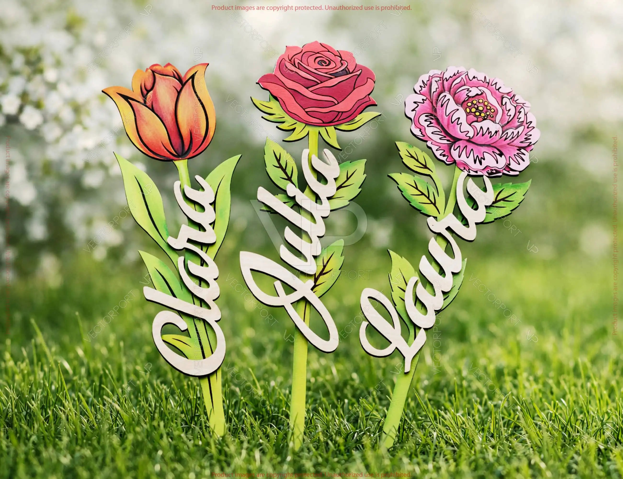 Customizable Standing Flower Laser Cut - Personalized Flower with Name Tulip, Rose & Peony Digital Download |#U683|