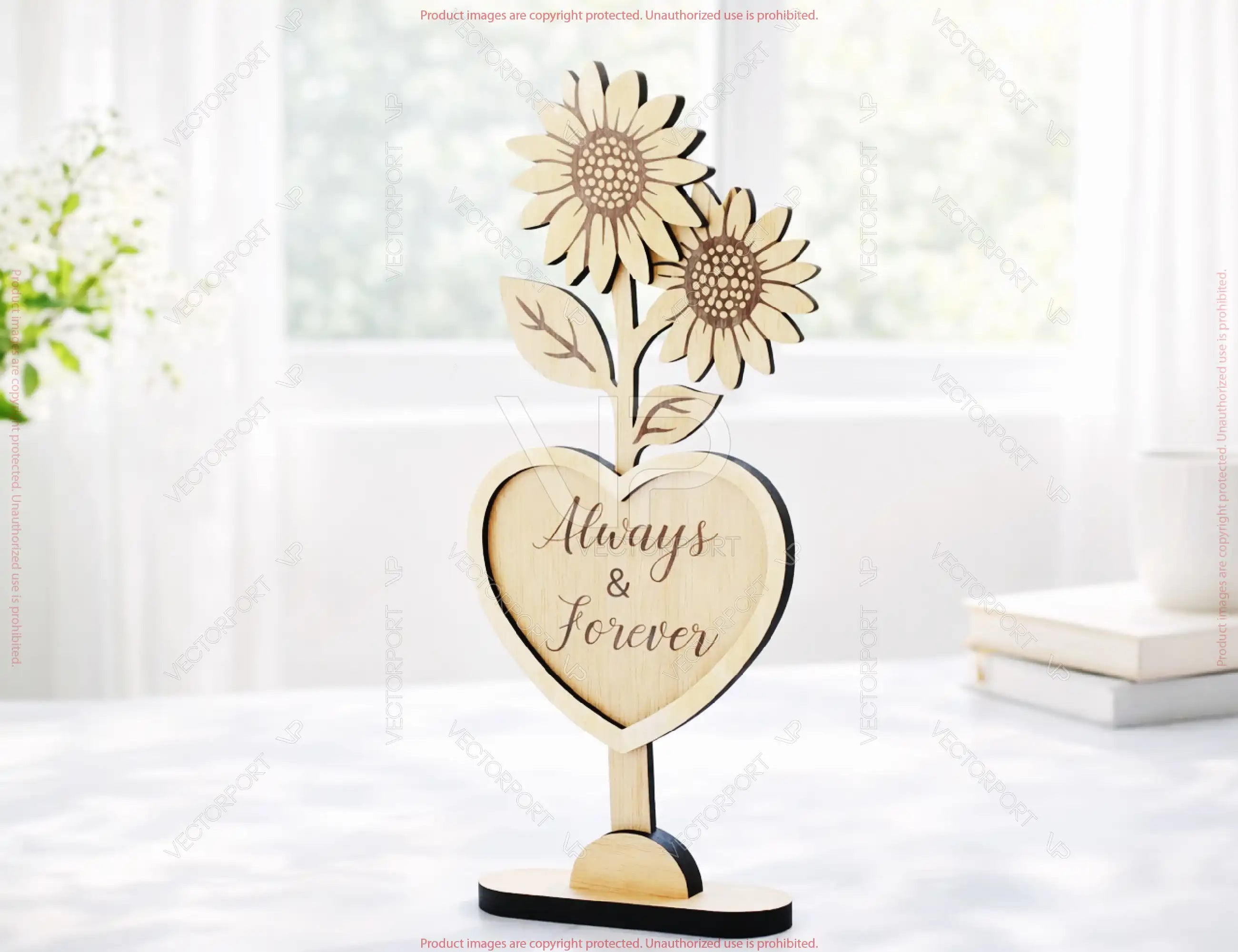 Heart Wooden Decor – Laser Cut Standing Flower Sign with Engraved Message Tulip, Rose Digital Download |#U684|