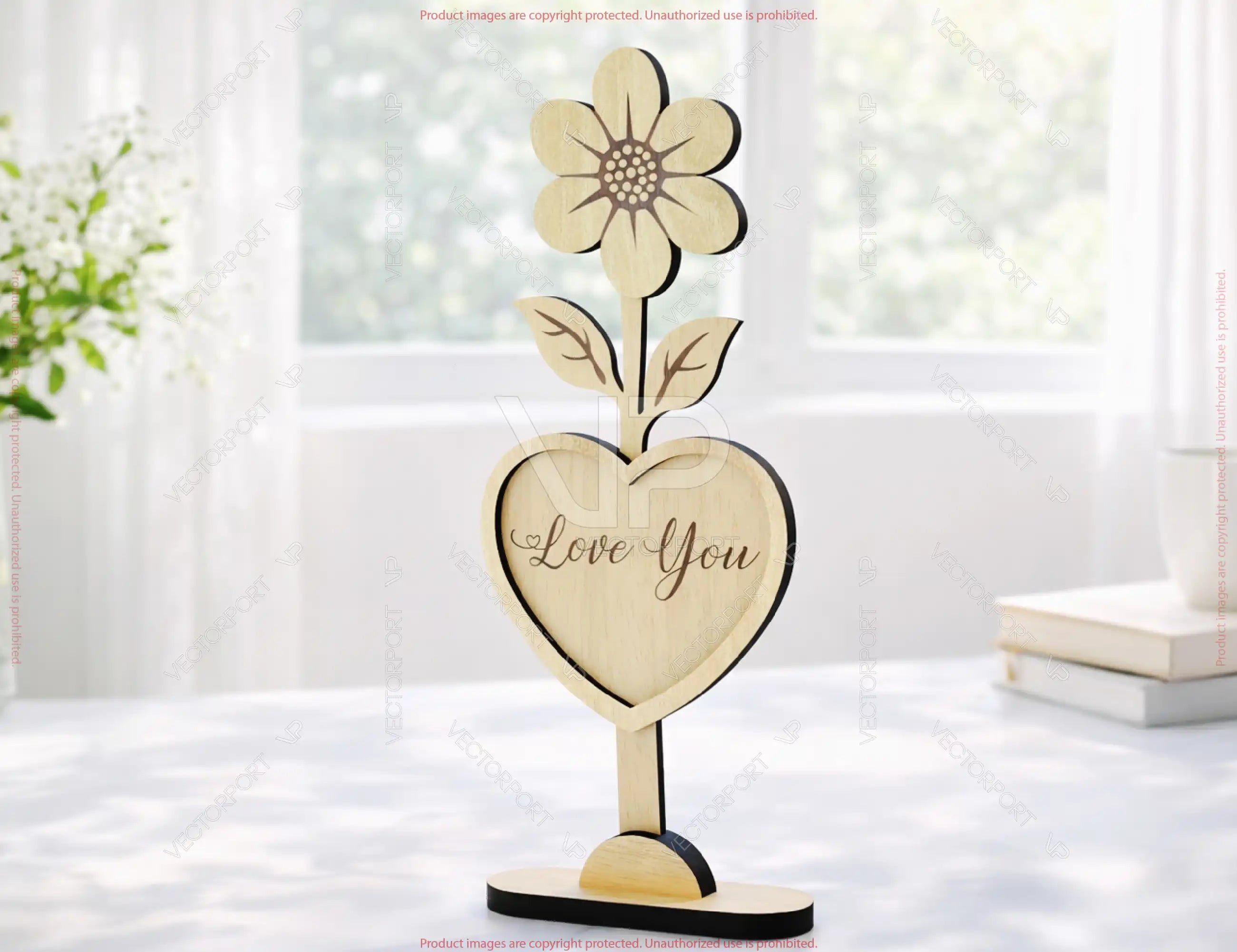 Heart Wooden Decor – Laser Cut Standing Flower Sign with Engraved Message Tulip, Rose Digital Download |#U684|