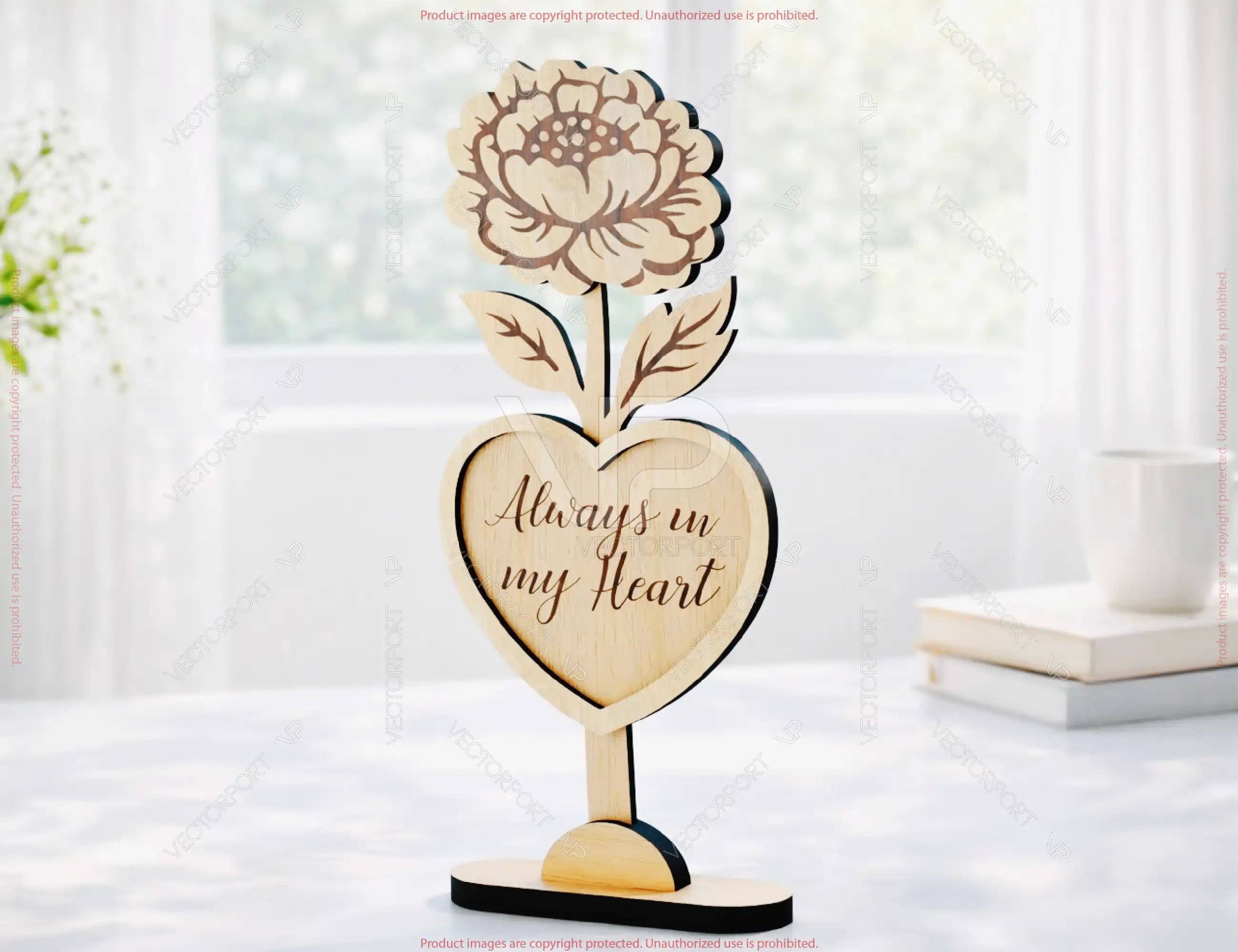 Heart Wooden Decor – Laser Cut Standing Flower Sign with Engraved Message Tulip, Rose Digital Download |#U684|
