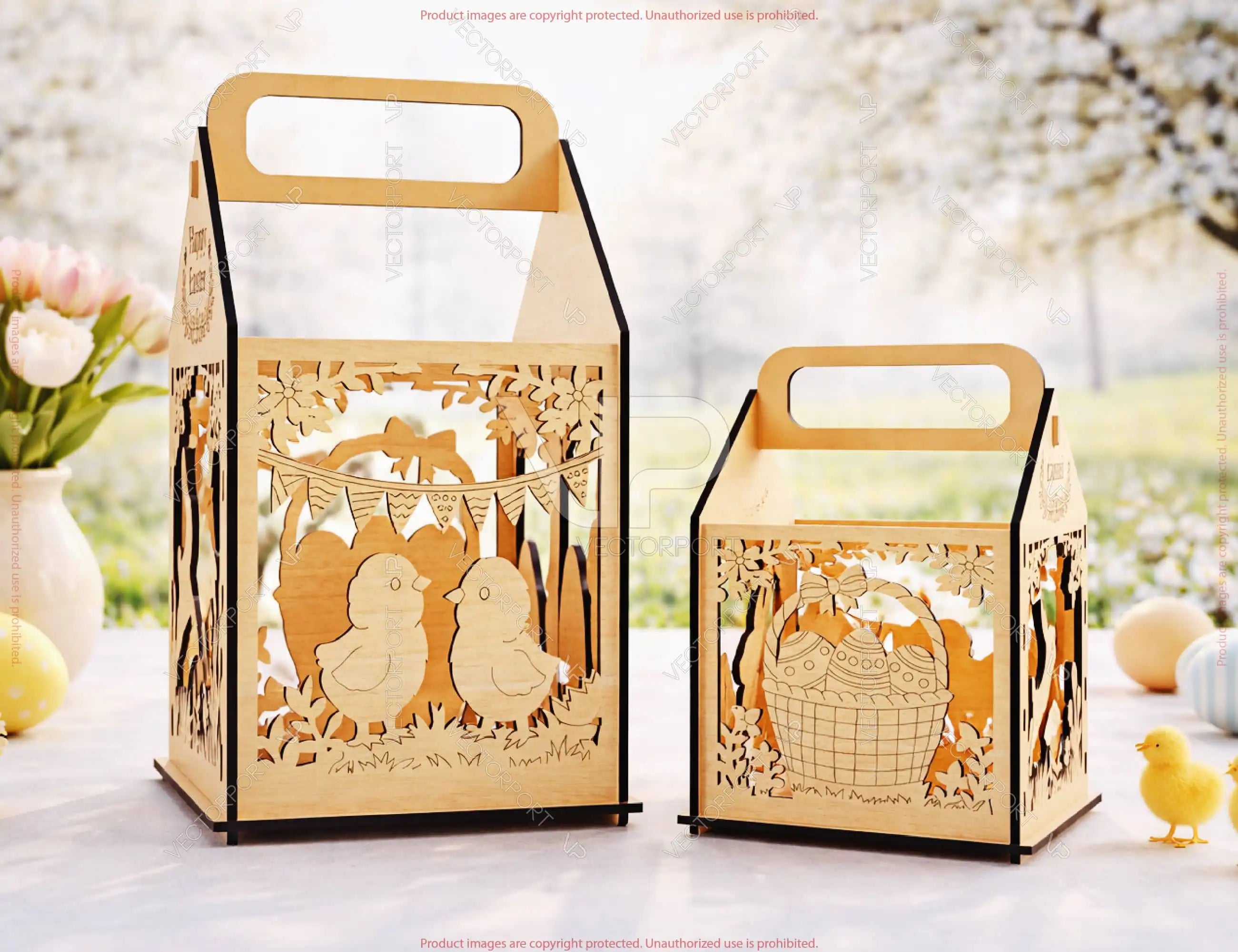 Easter Lantern Basket SVG | Wooden Candle Holder & Easter Egg Basket | Laser Cut Easter Box | Bunny & Chick Design | Digital Download |#U685|