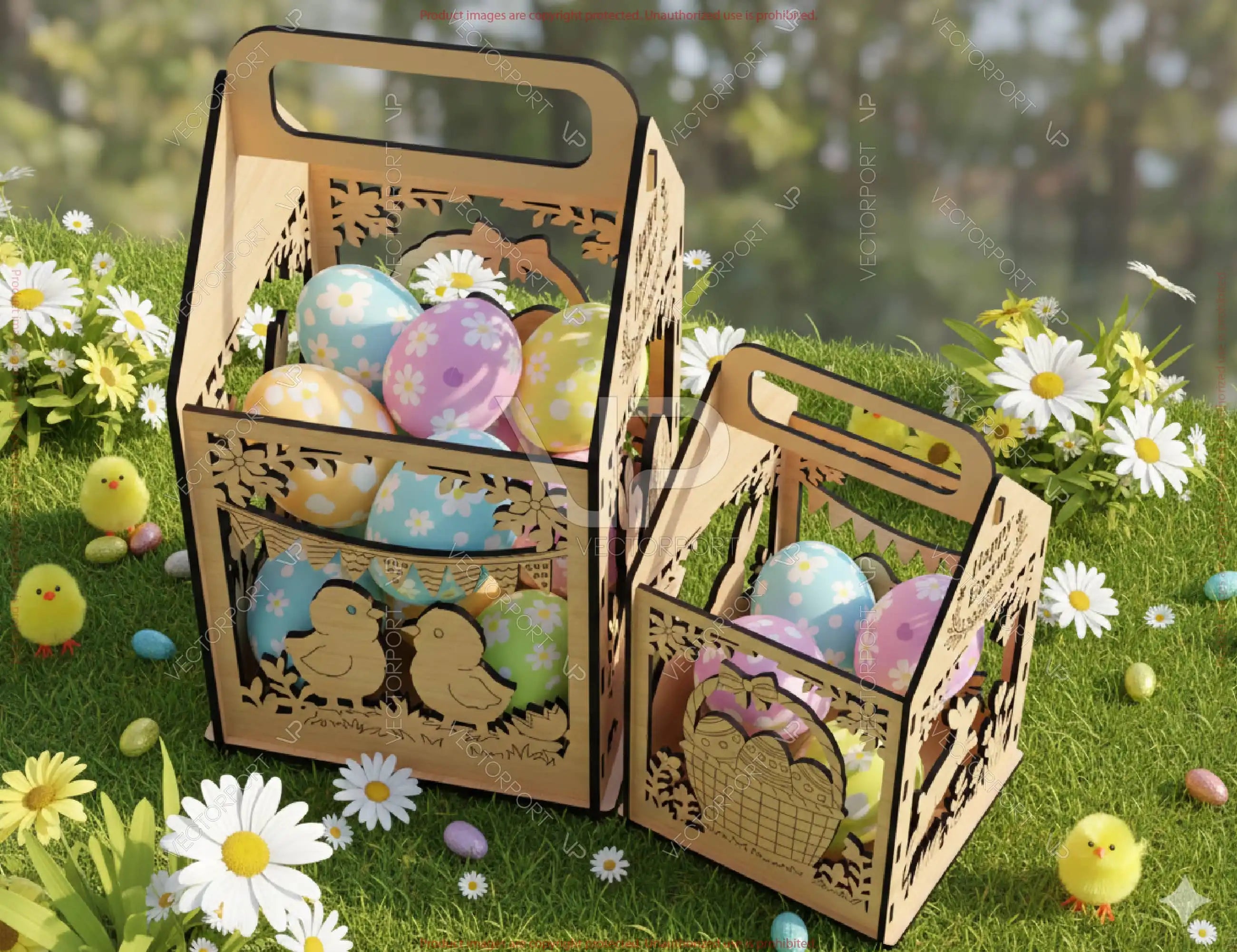 Easter Lantern Basket SVG | Wooden Candle Holder & Easter Egg Basket | Laser Cut Easter Box | Bunny & Chick Design | Digital Download |#U685|