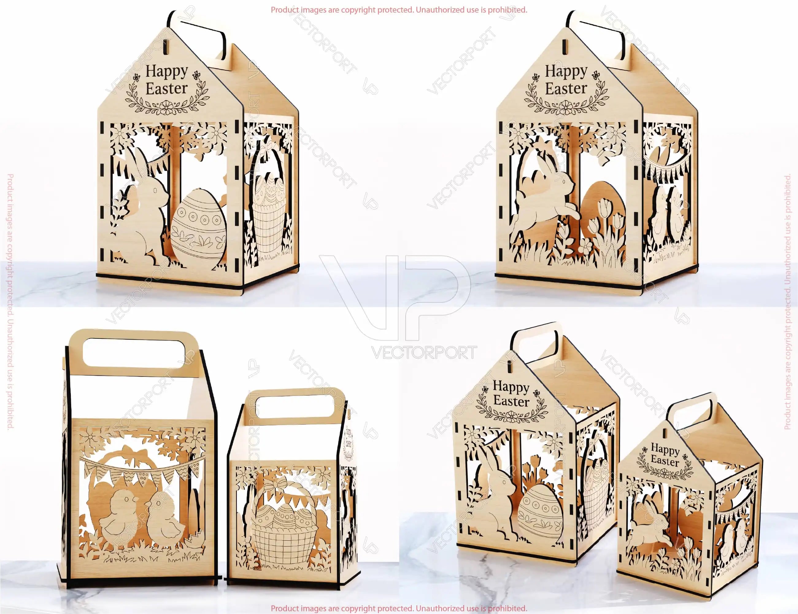 Easter Lantern Basket SVG | Wooden Candle Holder & Easter Egg Basket | Laser Cut Easter Box | Bunny & Chick Design | Digital Download |#U685|