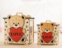 Teddy Bear Valentine Gift Box SVG | Laser Cut Wooden Love Box | Bear Heart Box Design | Digital Download |#U686|